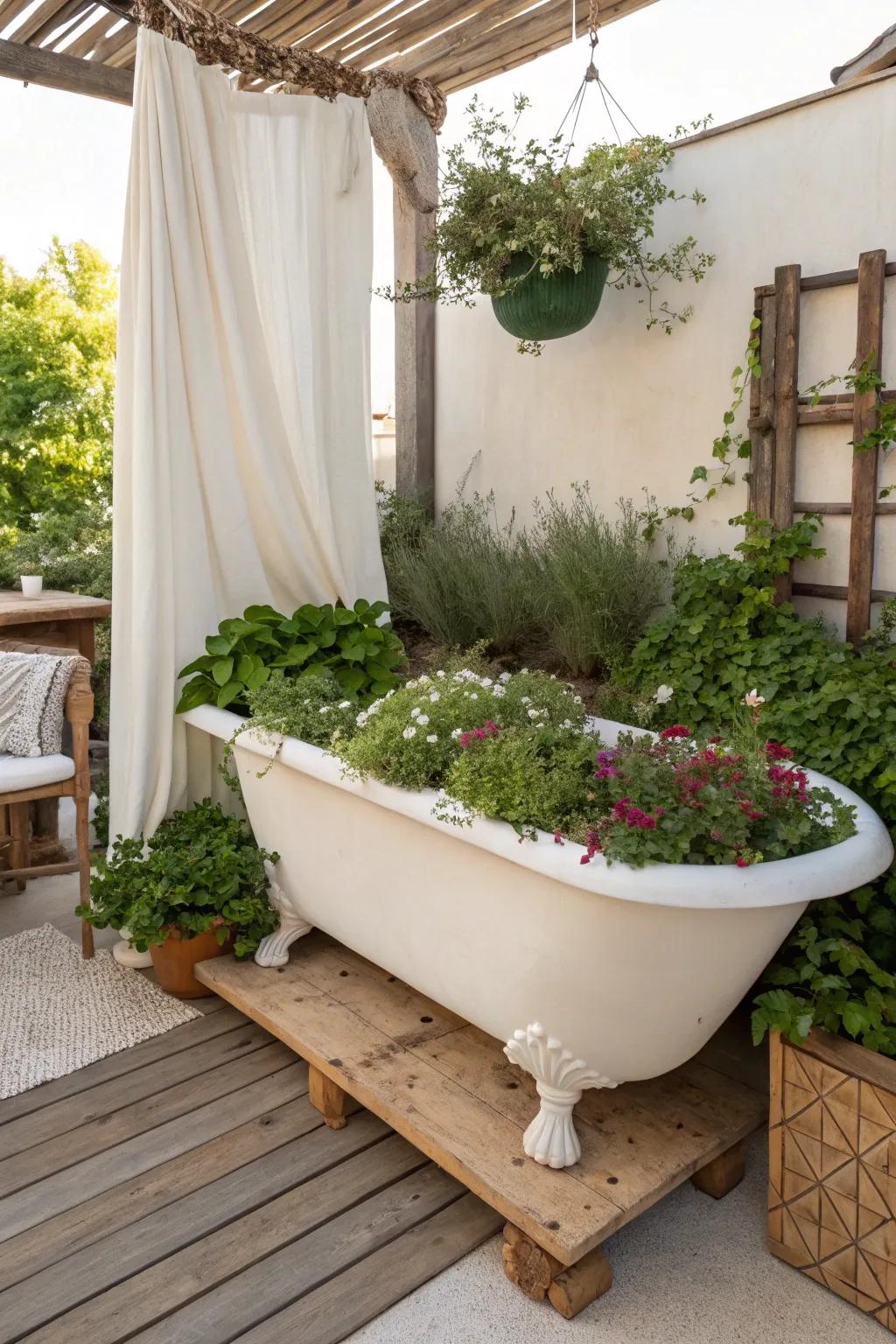 Transform vintage charm into garden magic with this enchanting bathtub planter!