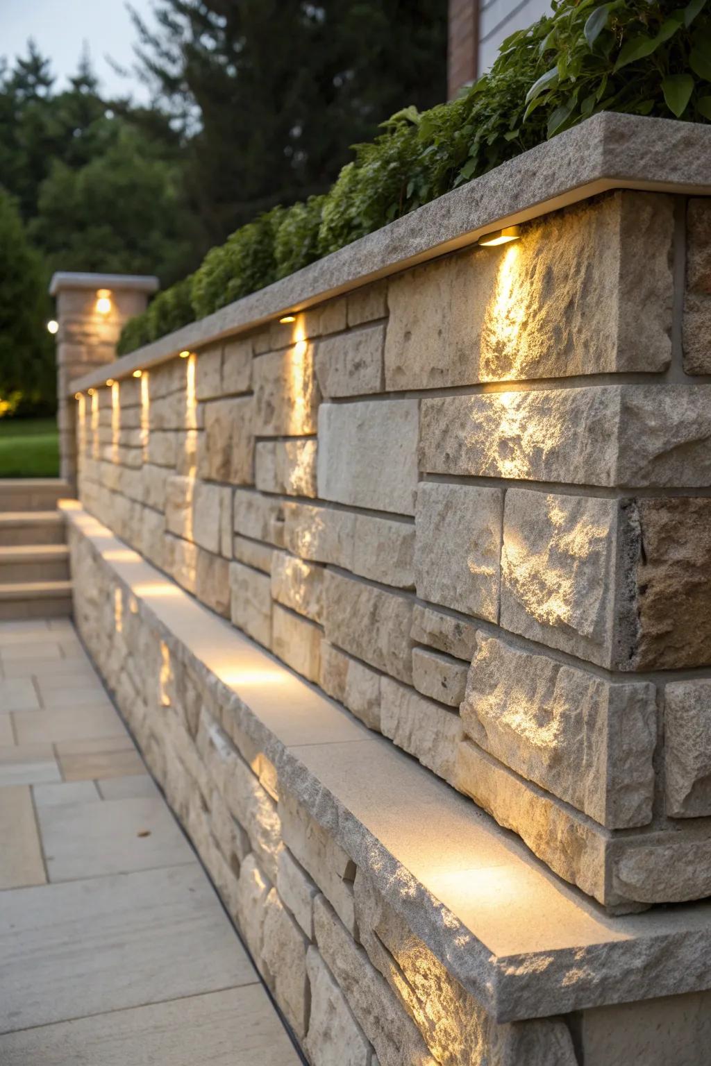 Elevate your outdoor space with the timeless charm of a stone veneer retaining wall.
