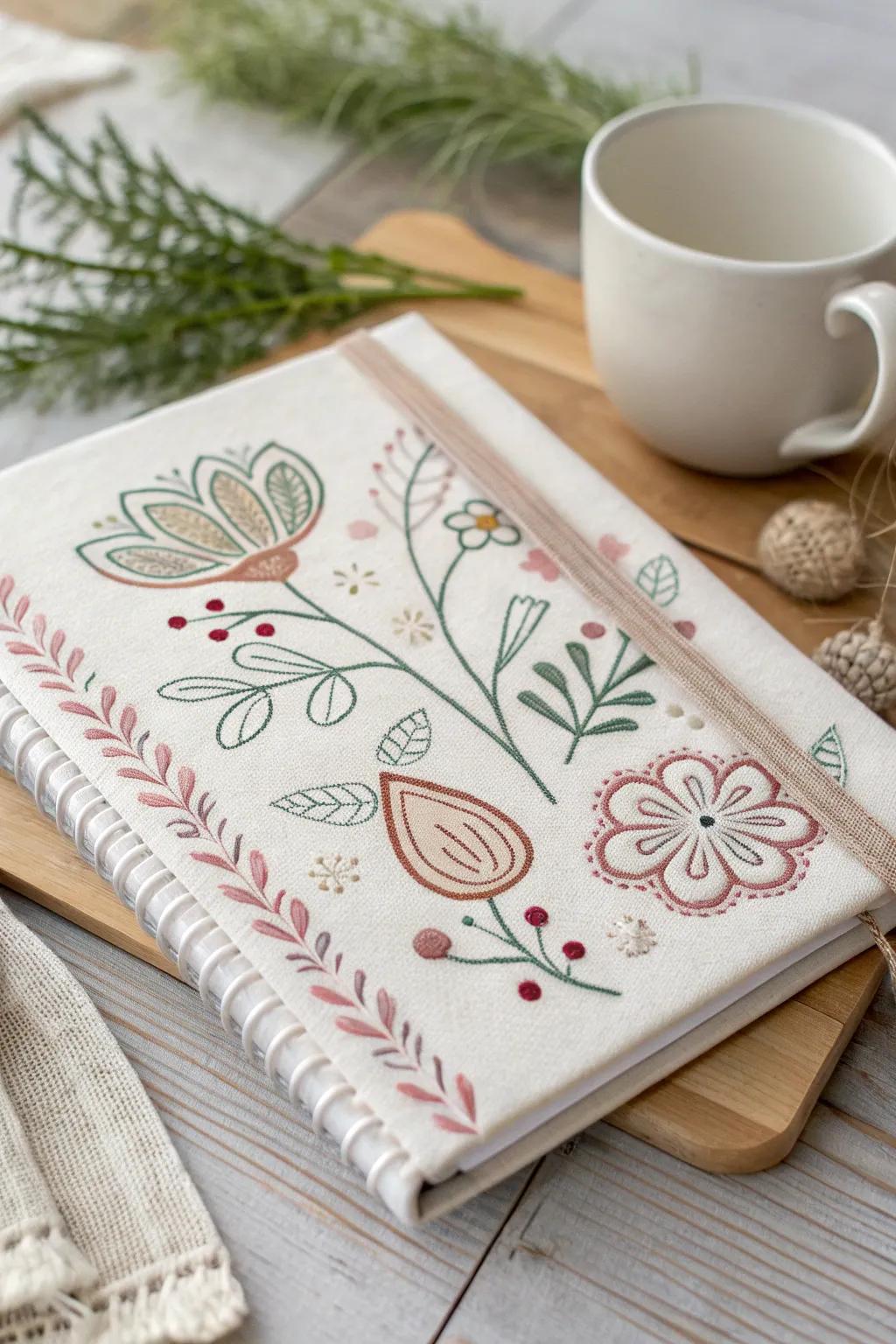 Transform your notebook into a piece of art with minimalist embroidery elegance.