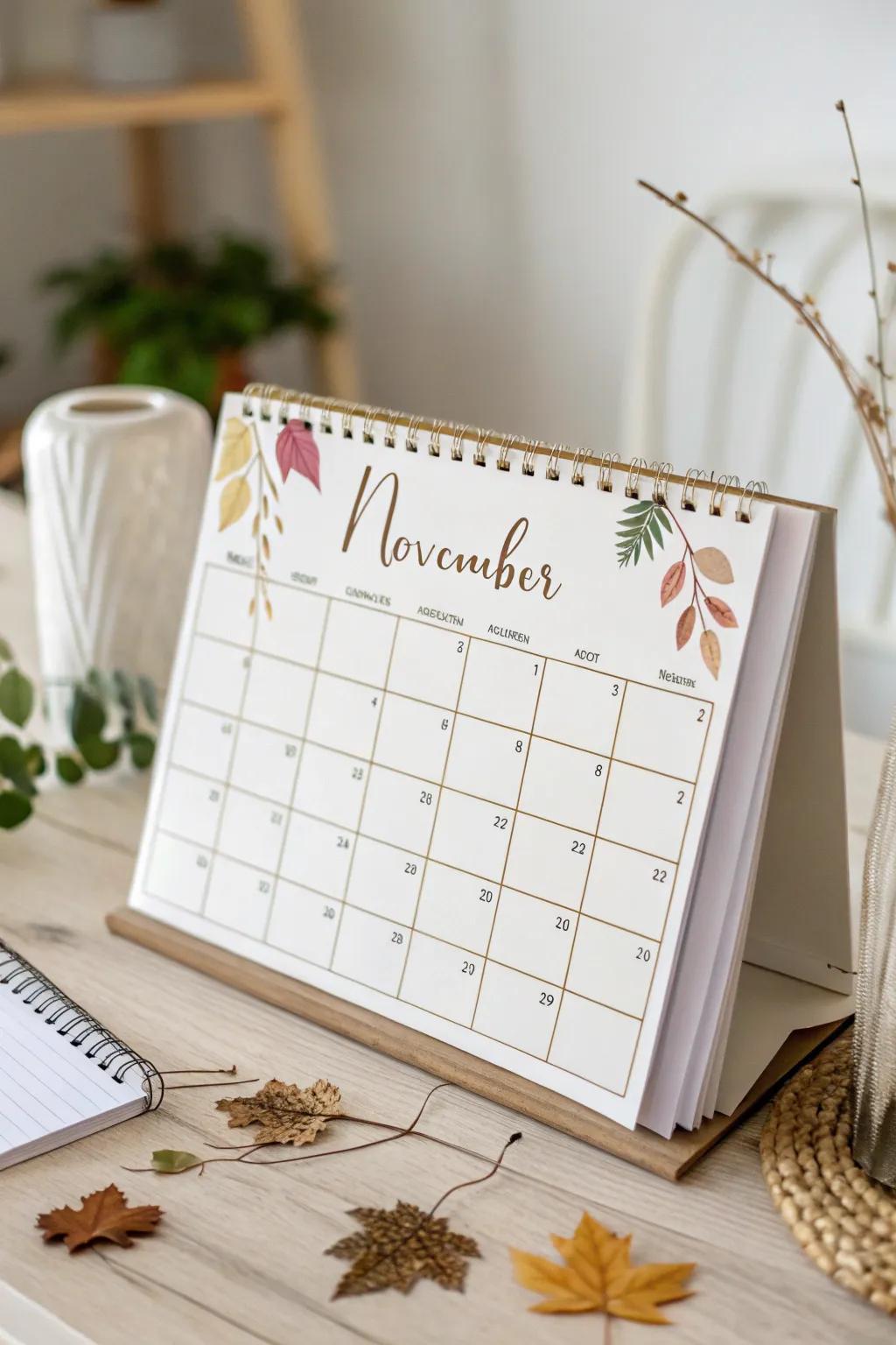 Bring a touch of the outdoors into your planning with nature-inspired dividers. Organize your month with simplicity and style.