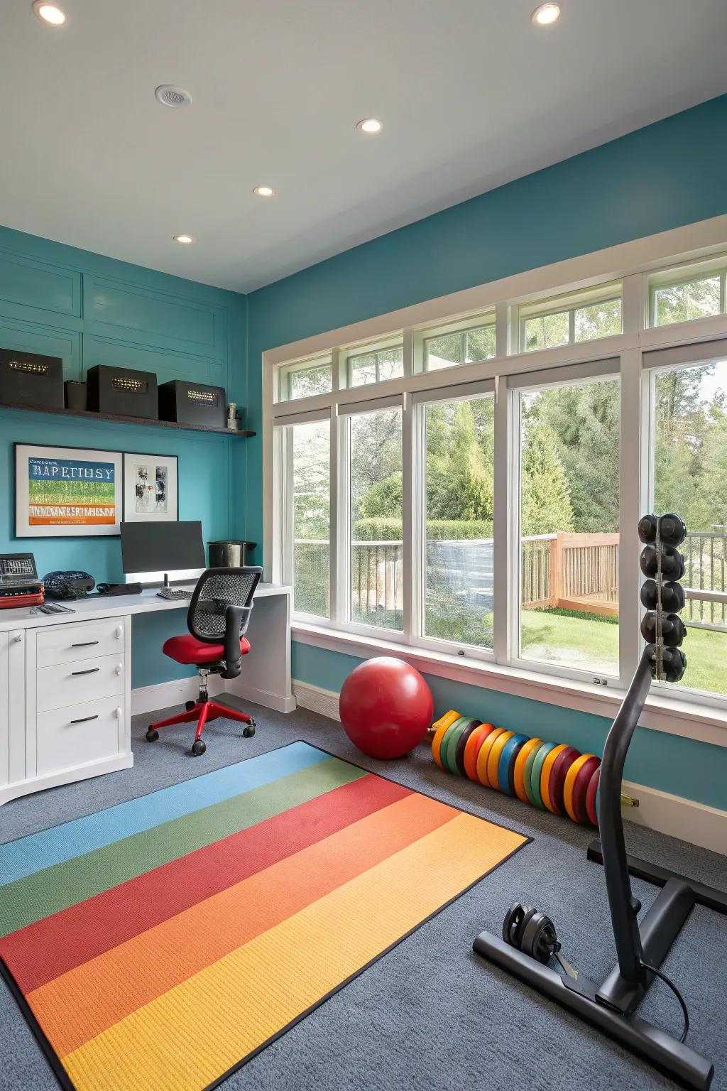 Color contrasts that energize workouts and soothe work sessions.