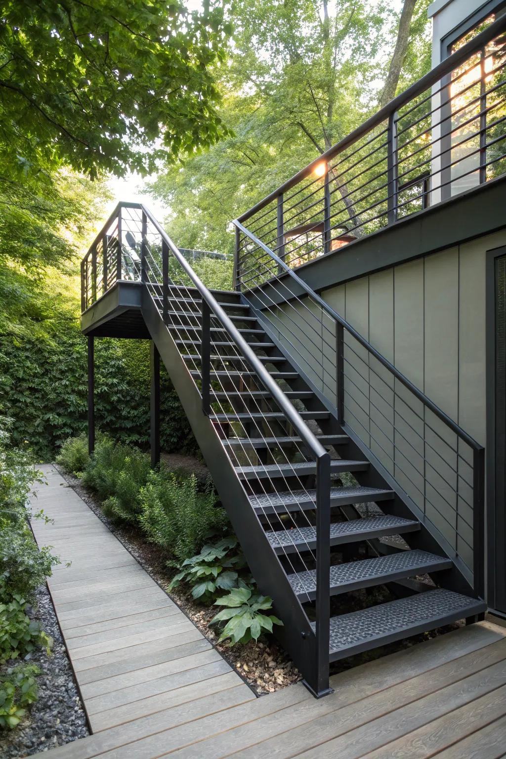 Elevate your outdoor space with minimalist metal stairs that blend durability and modern elegance.
