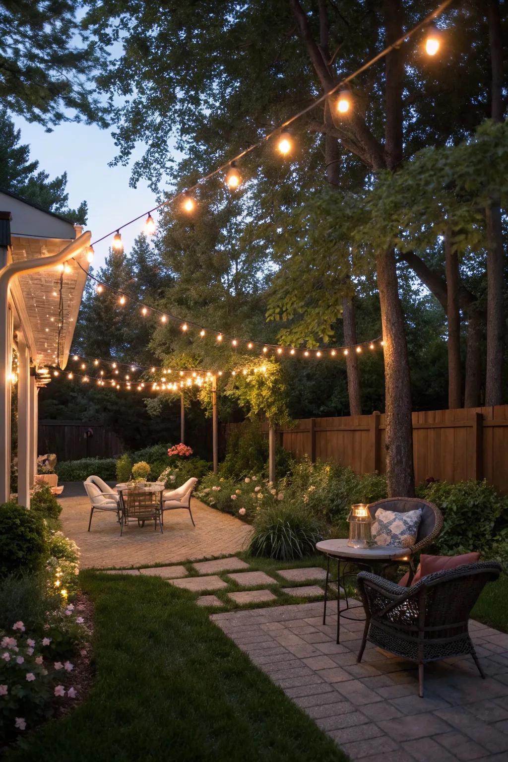 String lights add a touch of magic to any outdoor space.