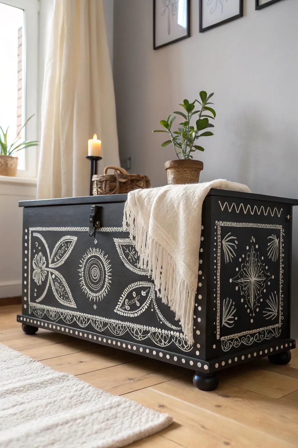 Timeless elegance: A black and white cedar chest that effortlessly complements any decor style.