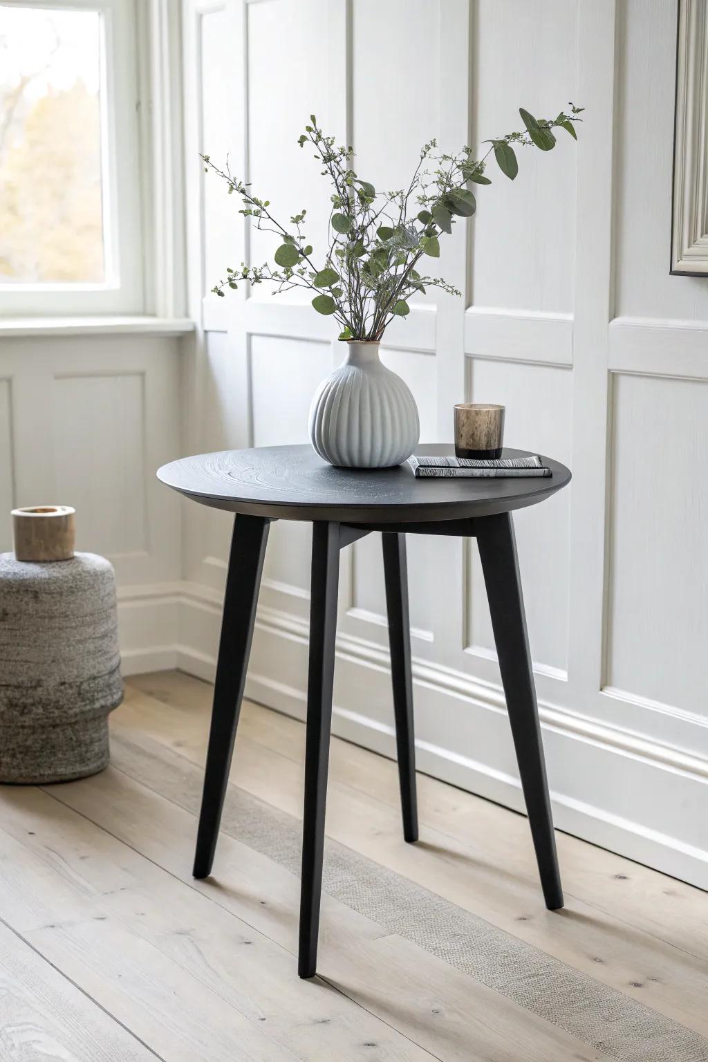 Transform your space with the sleek elegance of a matte black end table, where minimalist design meets boho charm.