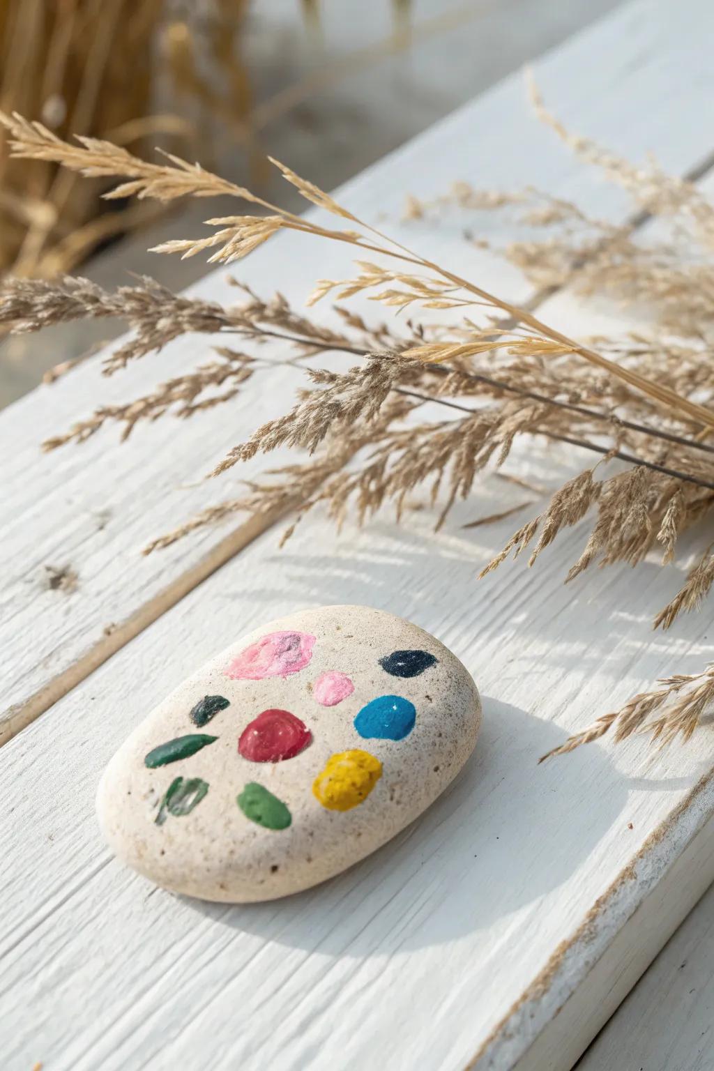 Unleash creativity with this charming paint palette rock—an artistic touch for the classroom!