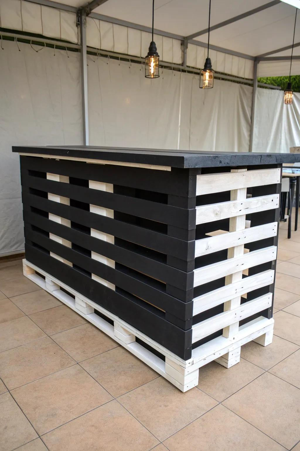 Elevate your space with this sleek minimalist black and white pallet bar.