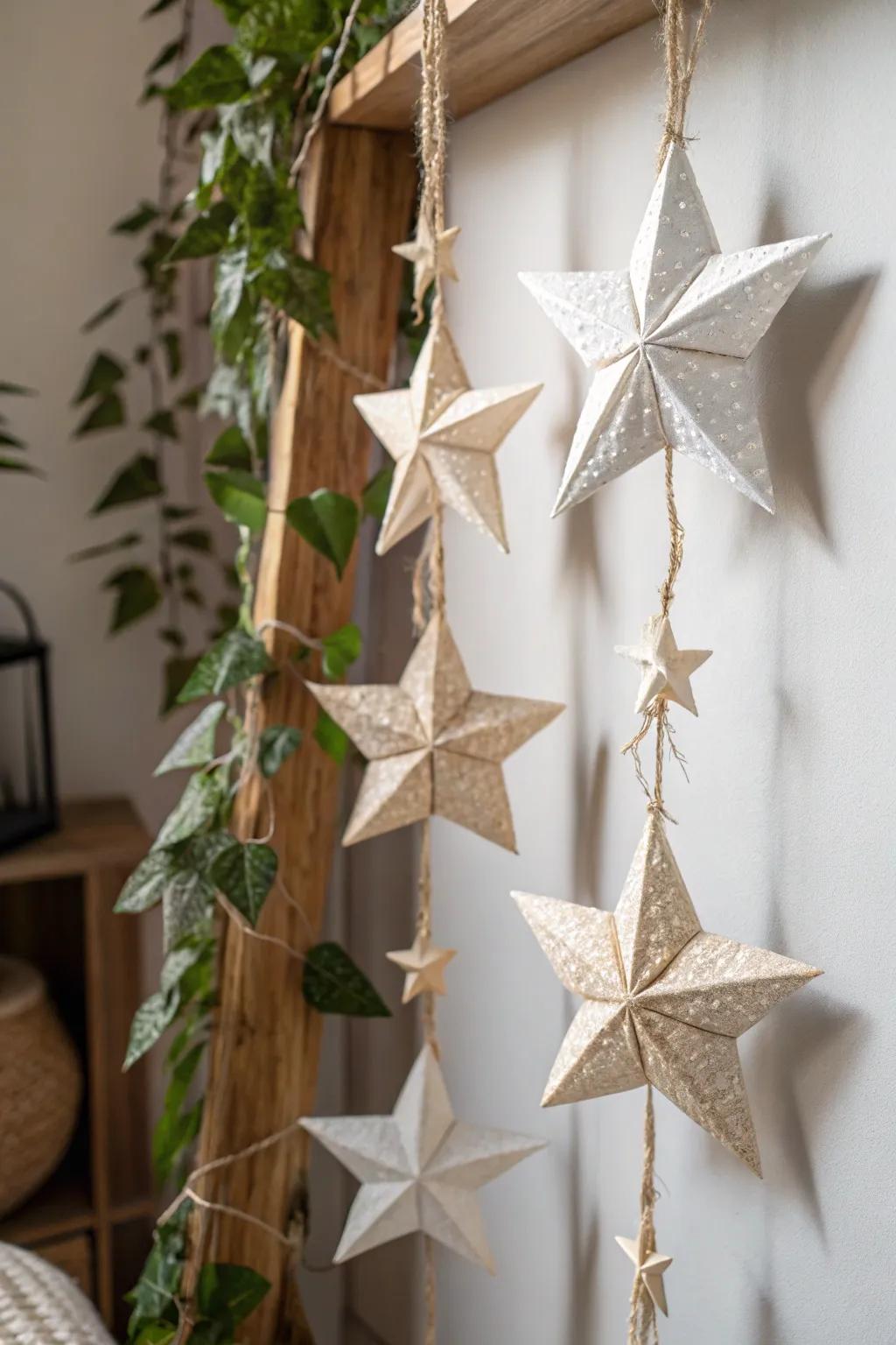 Bring the magic of the night sky indoors with this charming star garland. Perfect for adding a touch of whimsy to any room.