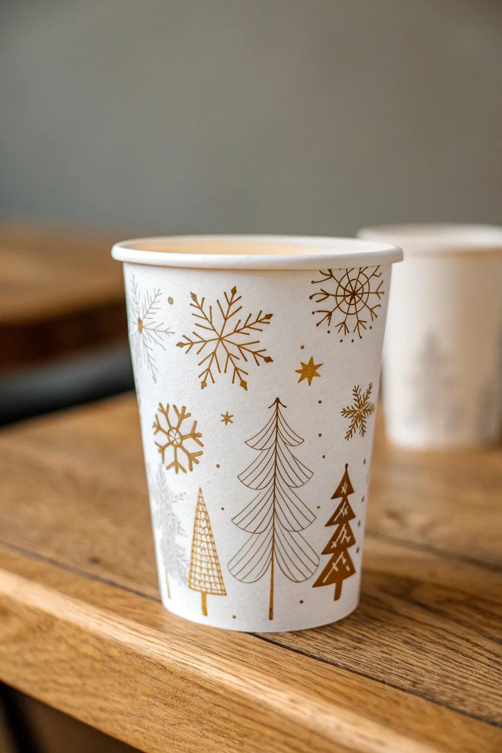 Embrace the festive spirit with this elegantly designed holiday paper cup, where simplicity meets seasonal cheer.