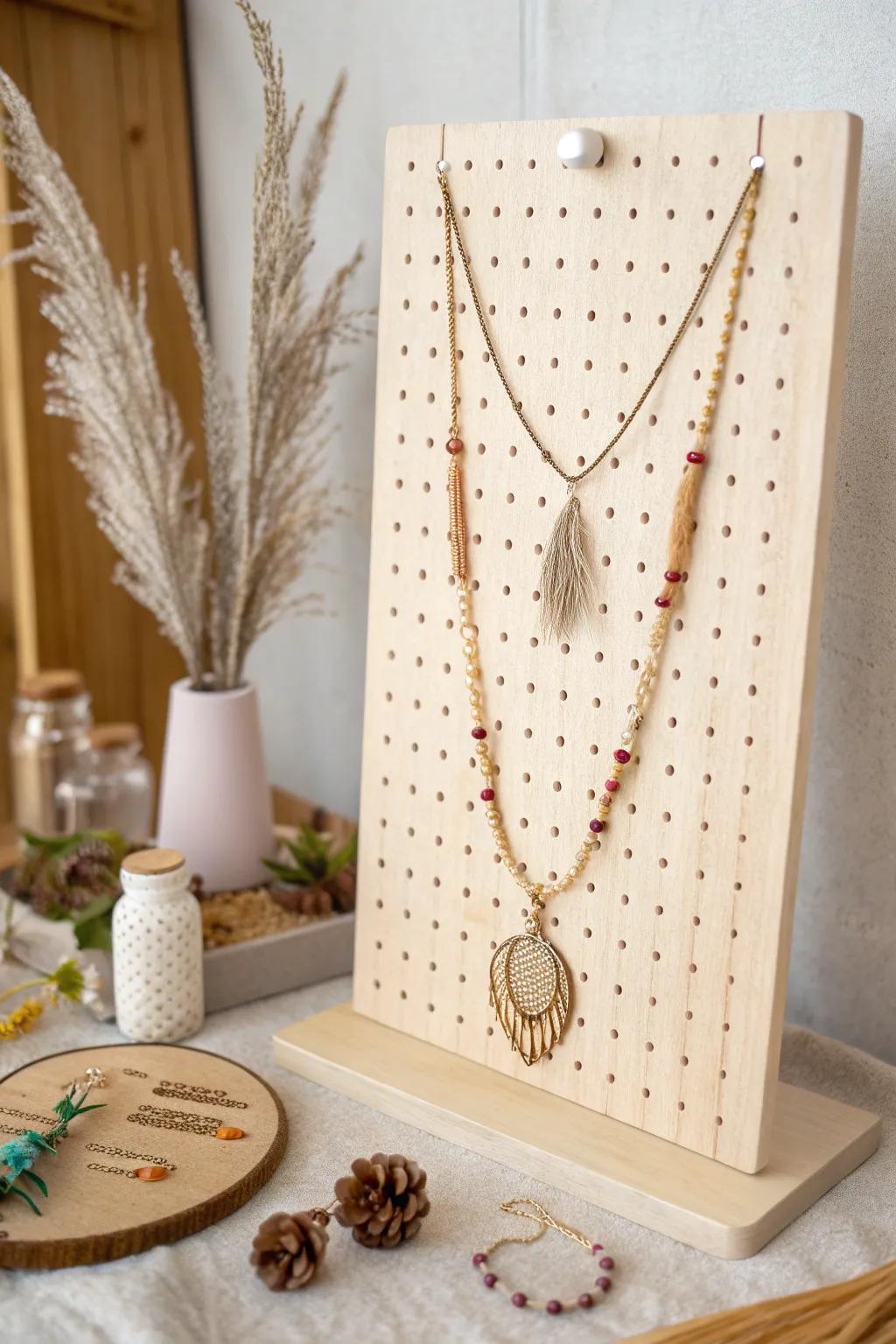 Embrace the beauty of simplicity with a boho-themed jewelry display that showcases your style with elegance and charm.