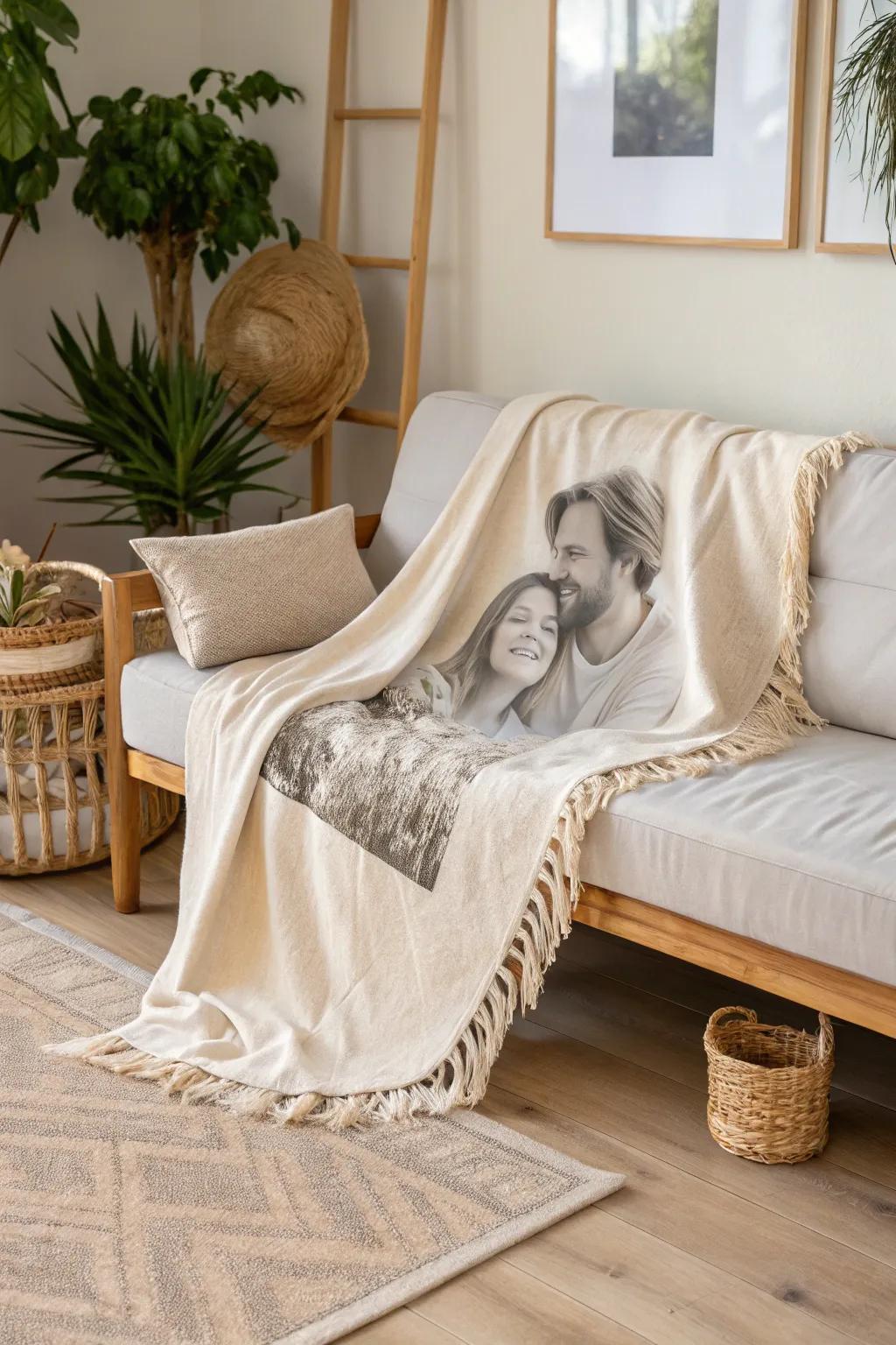 Wrap yourself in cherished memories with a personalized blanket, crafted for warmth and style.