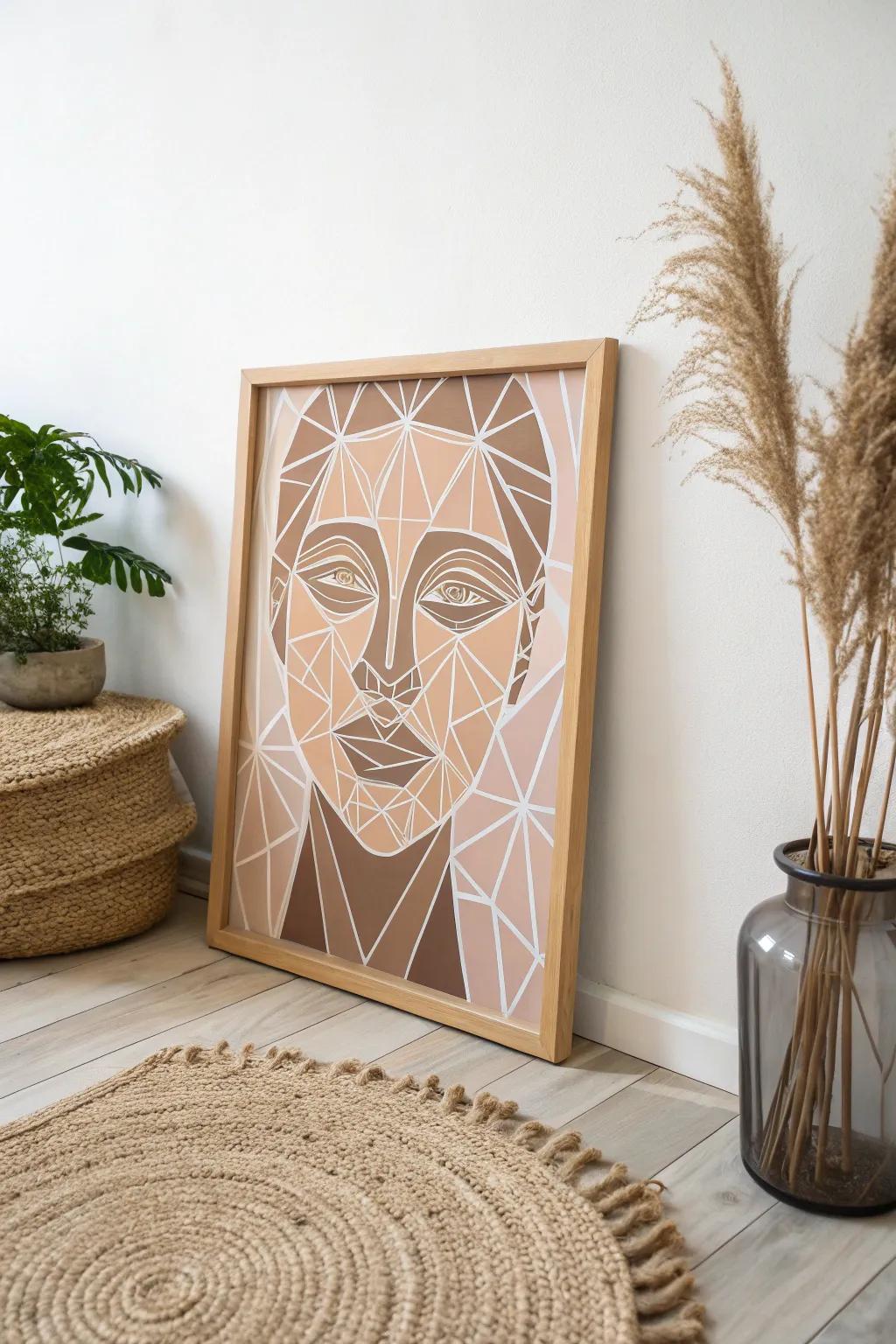 Explore the harmony of geometry and portraiture with this minimalist masterpiece.