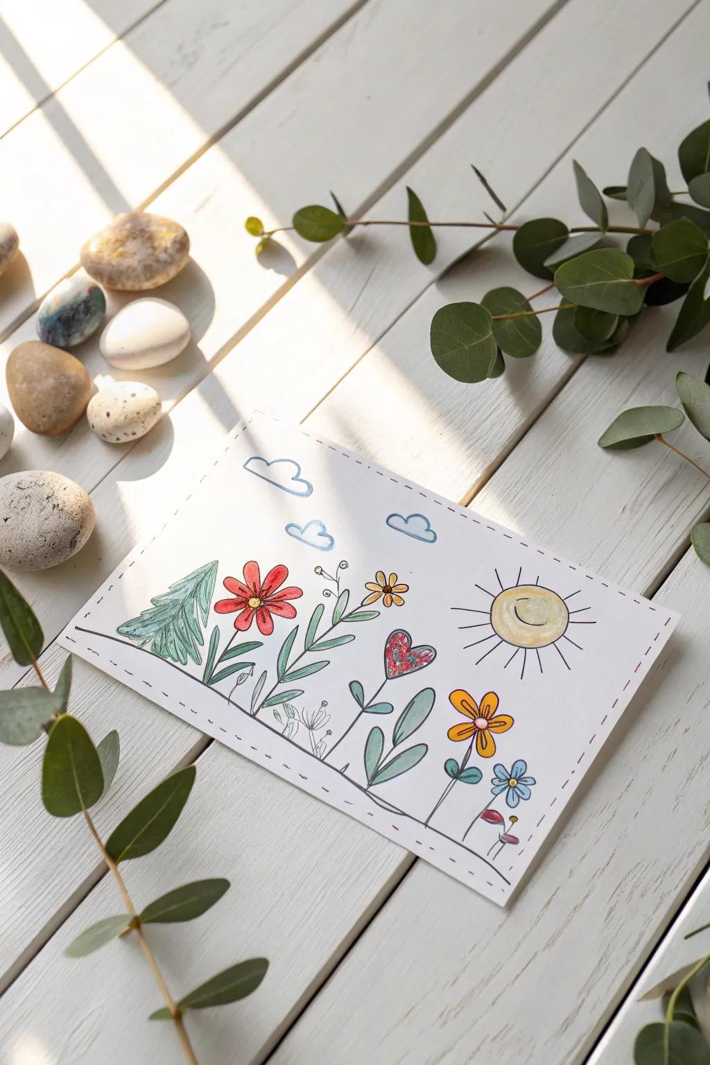 Celebrate creativity with a touch of whimsy—children's art turned into heartwarming postcards.