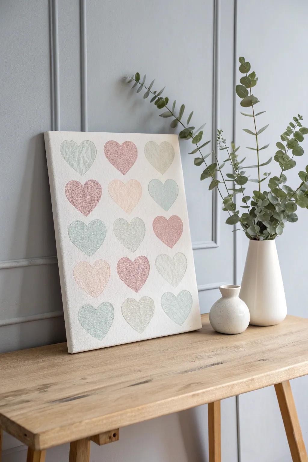 Crafting with love: Simple stamped heart art for a touch of boho elegance.