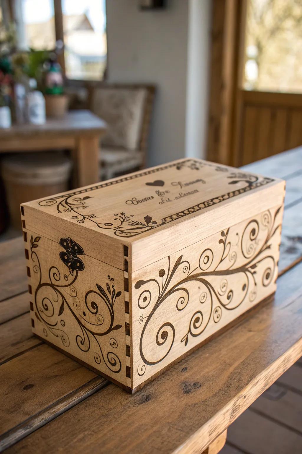 Elevate your space with artful pyrography: a handcrafted box that tells a story.