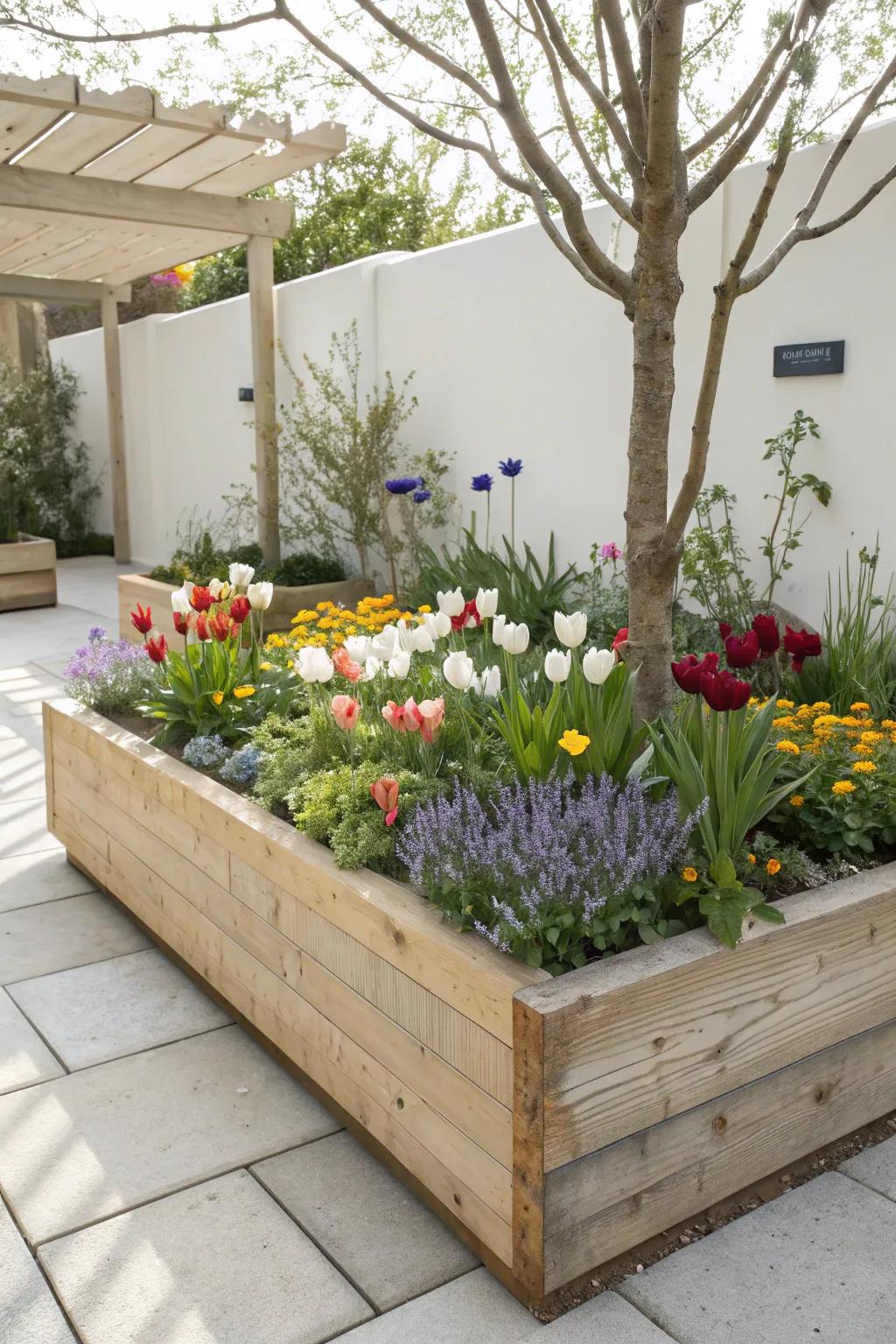 Transform your garden into a colorful oasis with a raised flower bed bursting with vibrant blooms.