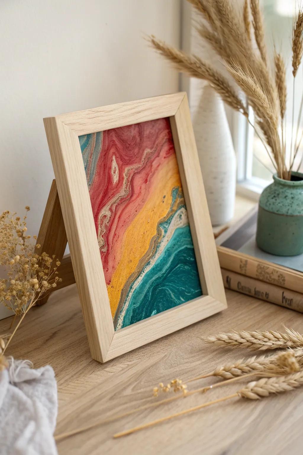 Elevate your space with a splash of abstract art through vivid resin frames.