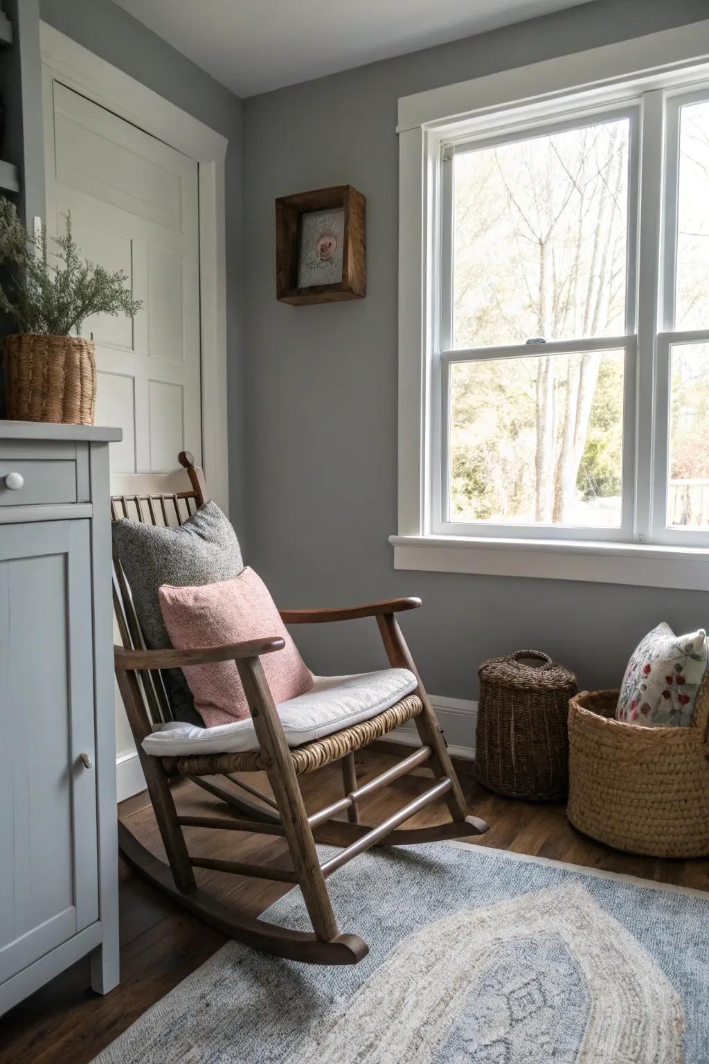 A small rocking chair making a big impression in a compact space.