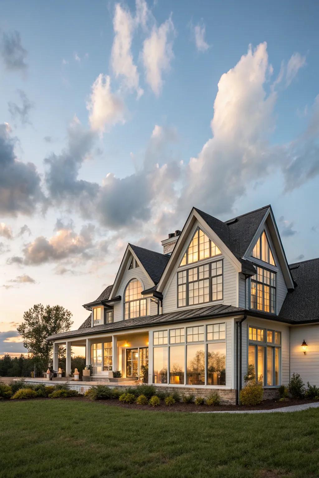 Twin gables create a striking and elegant roofline.