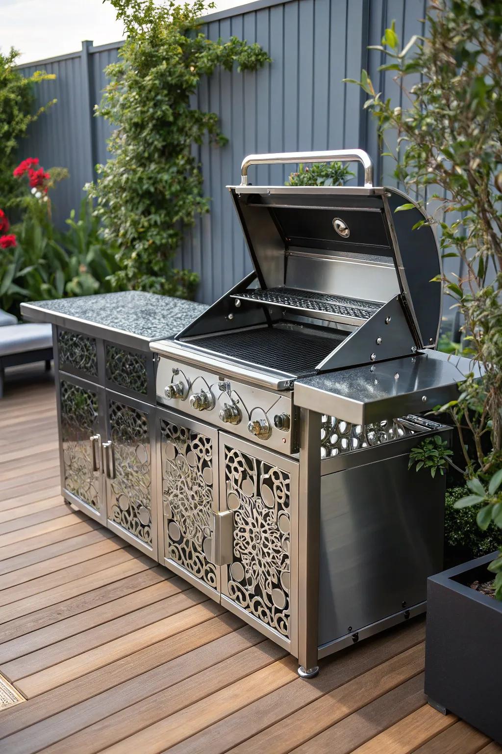 Elevate your backyard gatherings with a custom sheet metal BBQ grill that combines style and function. Perfect for the modern outdoor enthusiast.