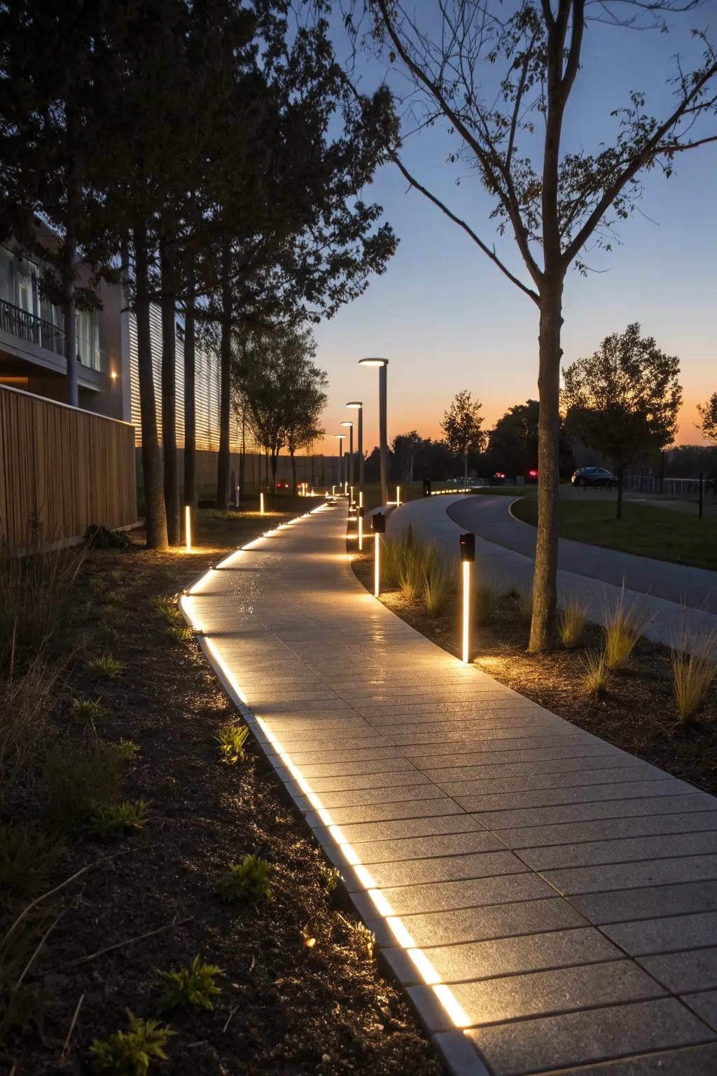Guide your way home with a touch of magic: LED-lit sidewalk edging.