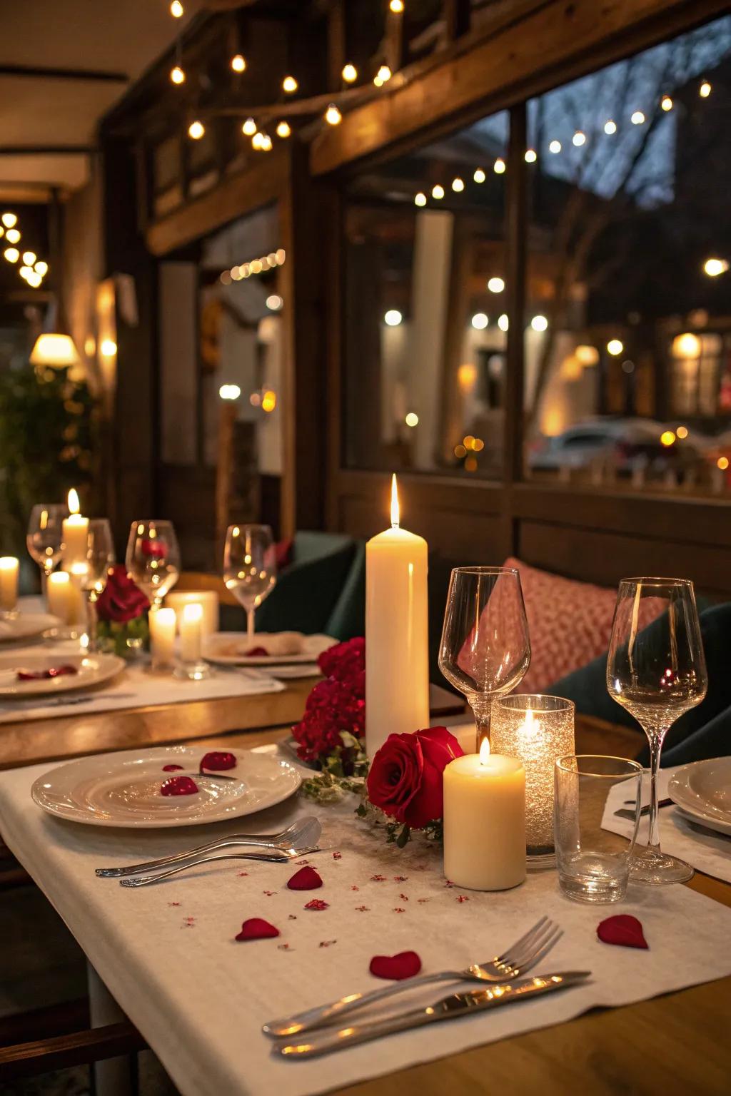 Candles provide a warm and elegant glow to the setting.