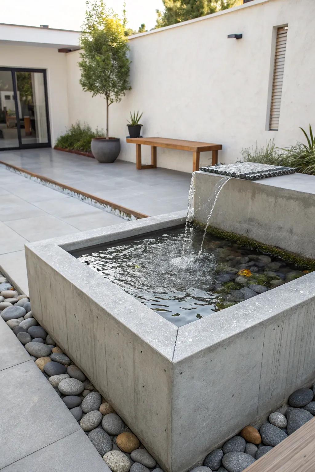 Transform your patio into a serene retreat with a modern water feature.