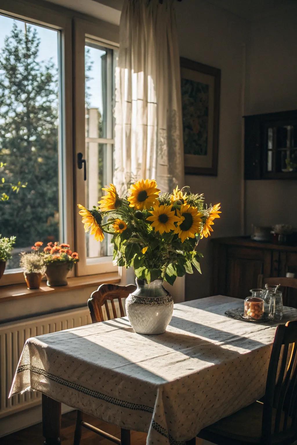 Sunflowers bring a touch of sunshine to any room.