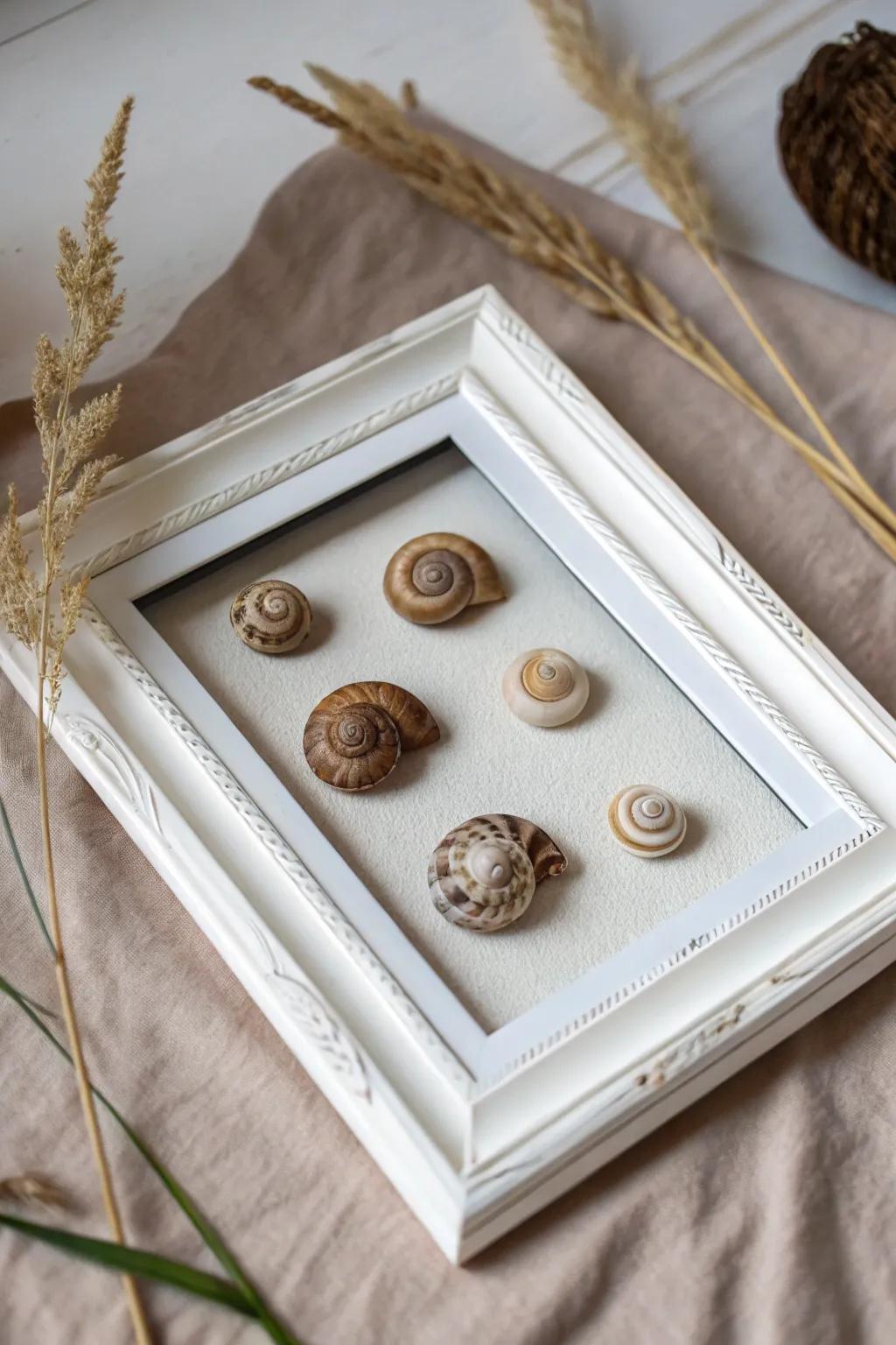 Add a touch of nature to your decor with a uniquely crafted snail shell picture frame.