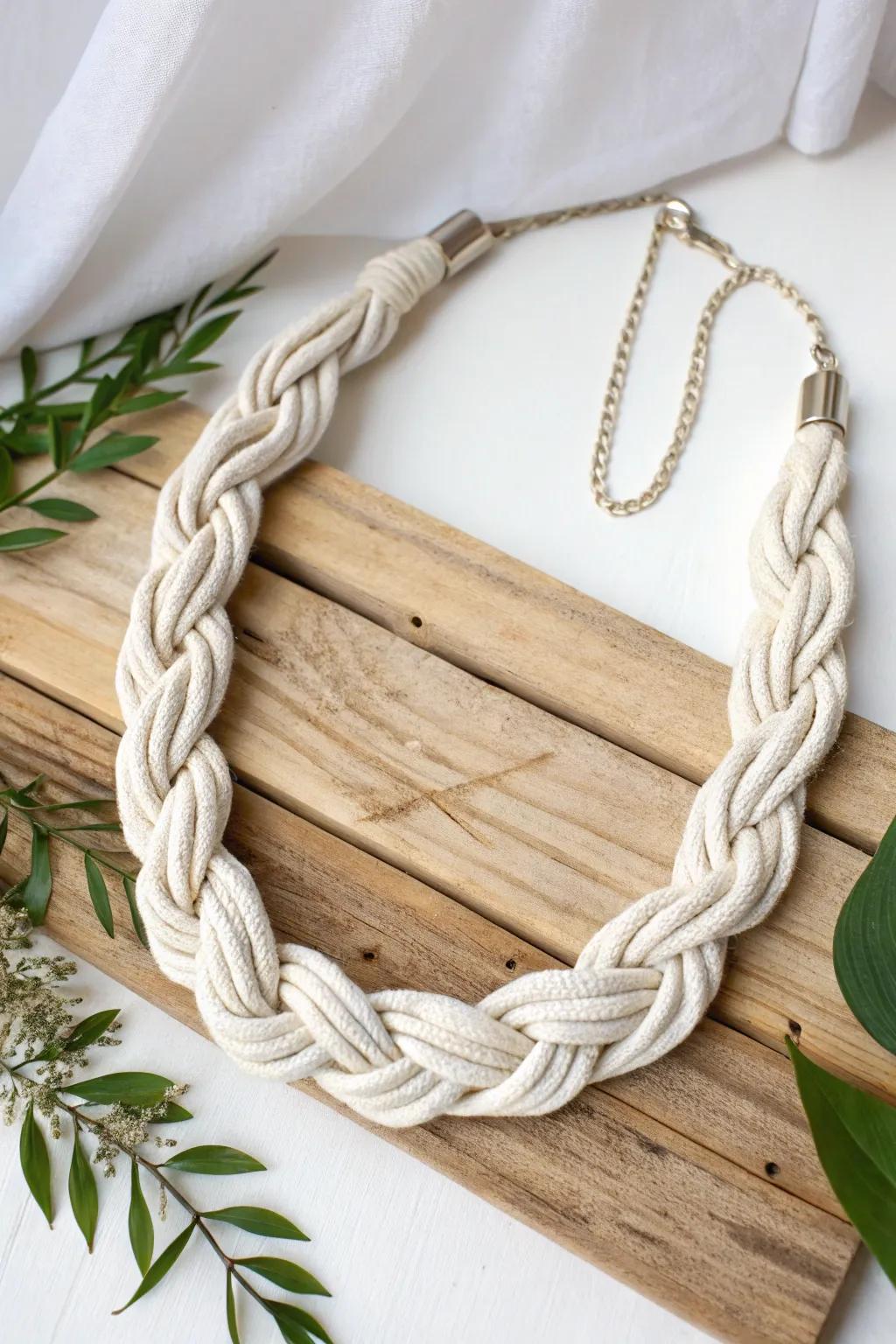 Turn old t-shirts into a stunning statement necklace, blending minimalist style with boho charm.