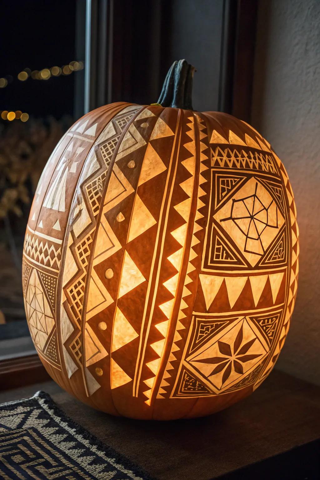Transform your pumpkin into a geometric masterpiece with precision-carved patterns.