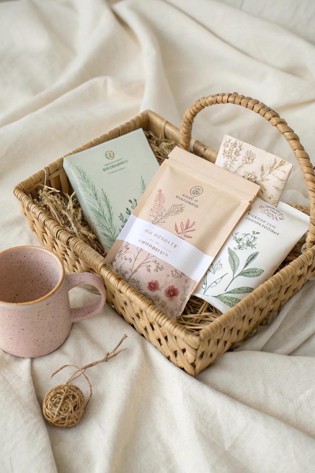 Sip in style with our elegant Beverage Booster gift basket, perfect for a moment of tranquility.