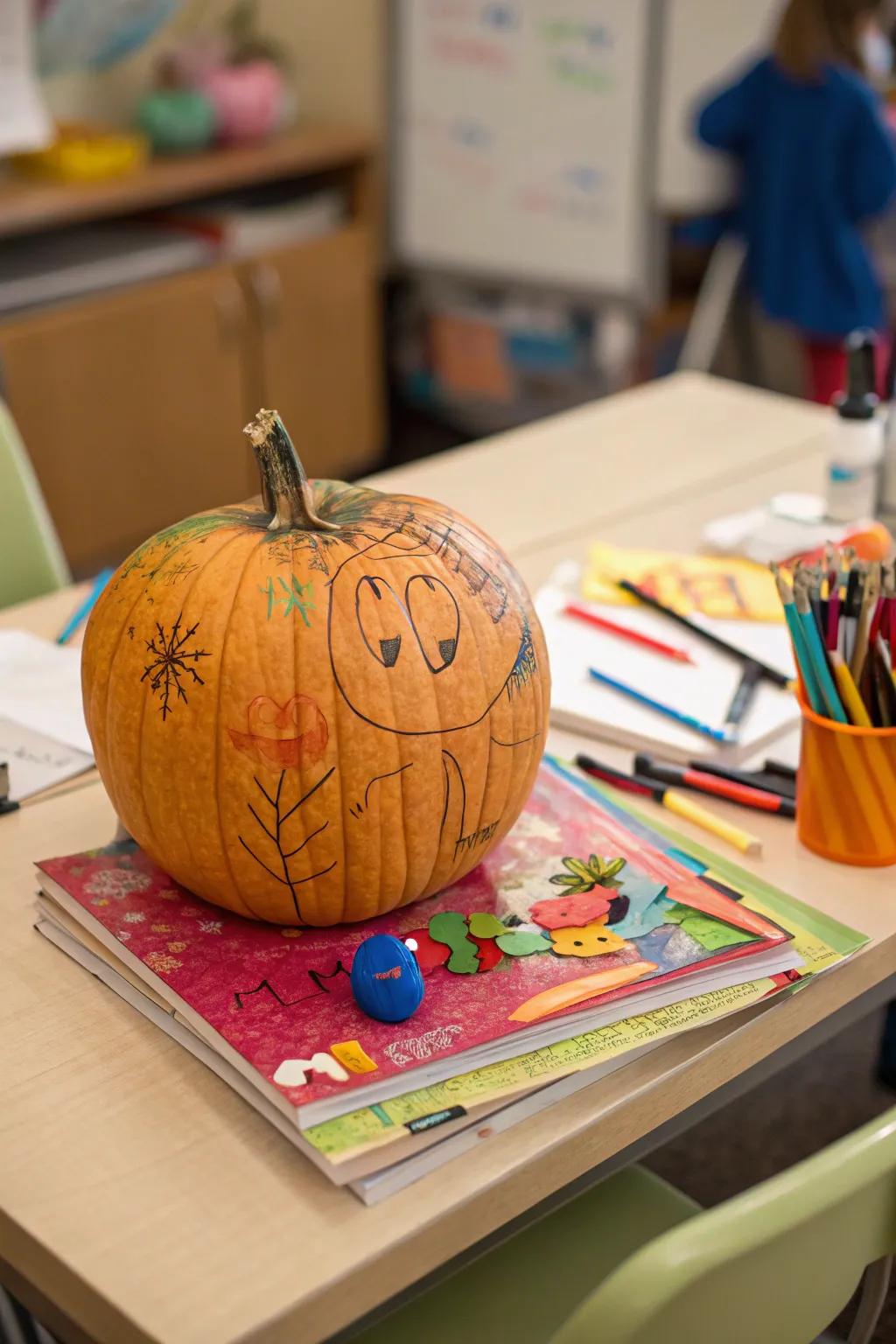 A scribble art masterpiece on a pumpkin.
