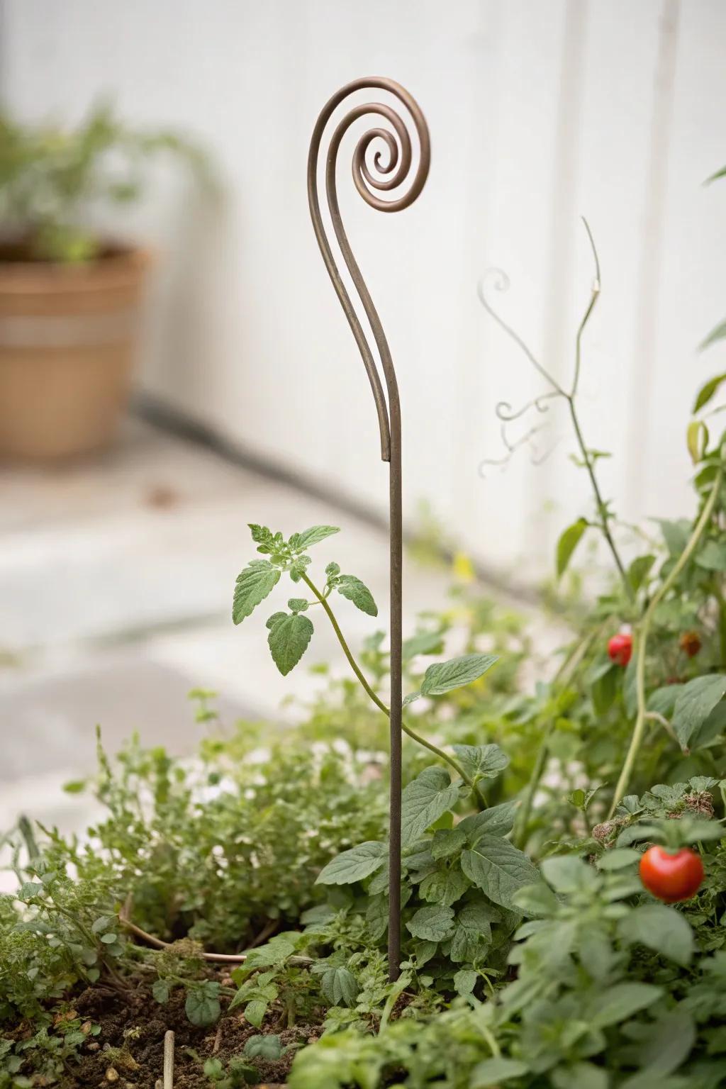 Elevate your garden with whimsical elegance: Spiral Metal Stakes for effortless tomato support.