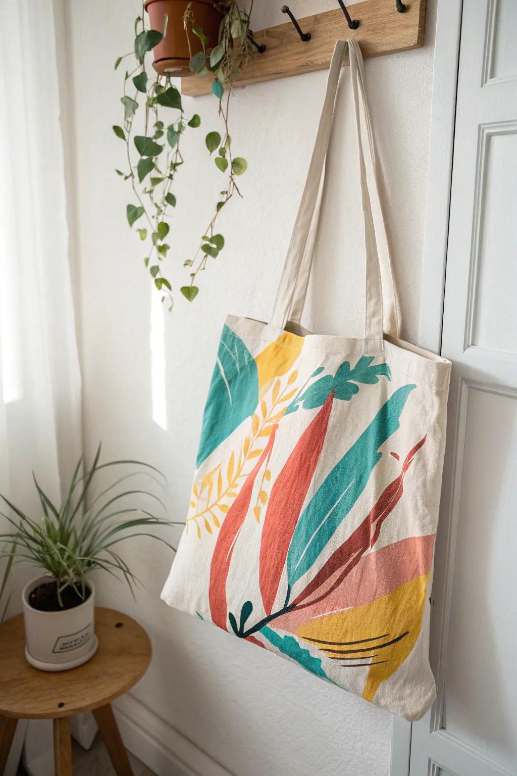 Transform your everyday tote into a vibrant masterpiece with bold abstract art designs.