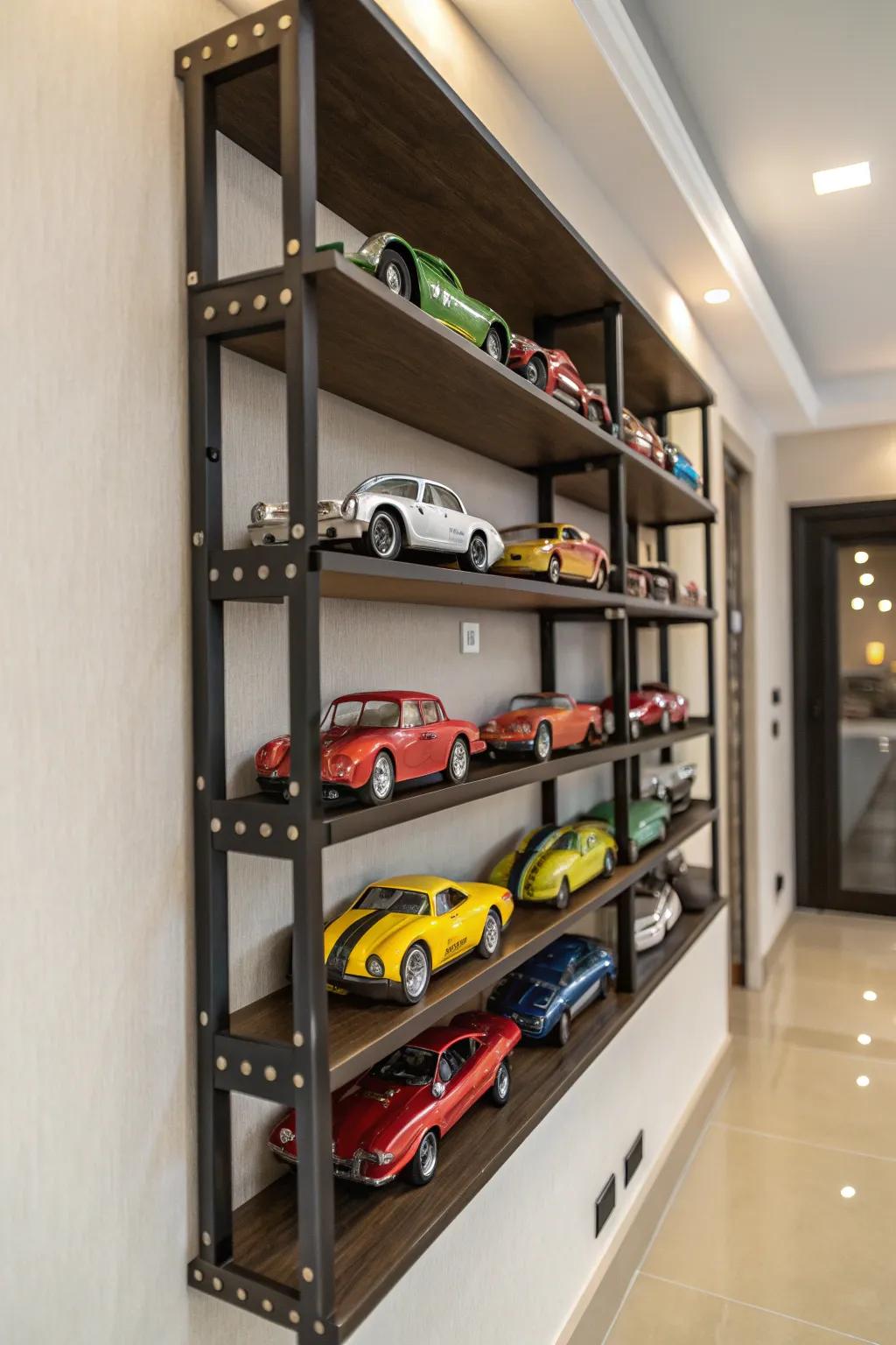 Elevate your space with a stylish wall-mounted toy car display that combines functionality and flair.