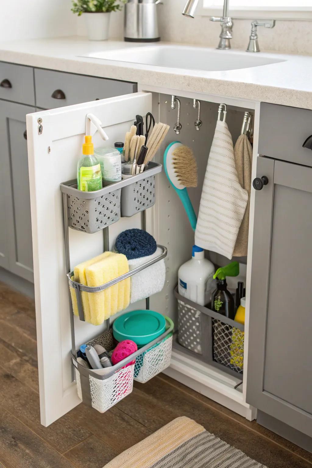 Shower caddies offer versatile storage solutions.