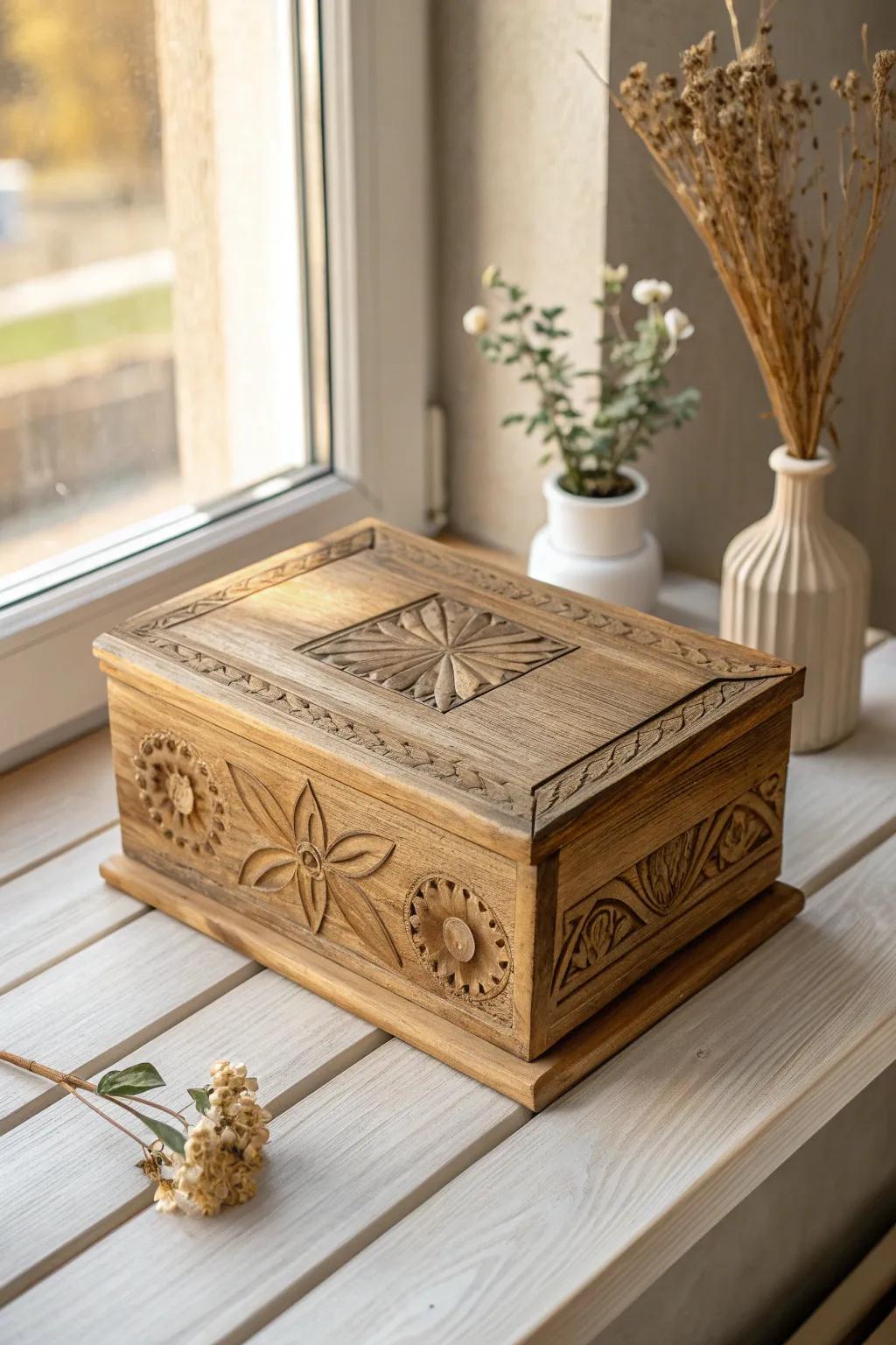 Discover the beauty of history and craftsmanship with this upcycled wooden box, perfect for adding rustic charm to your minimalist decor.