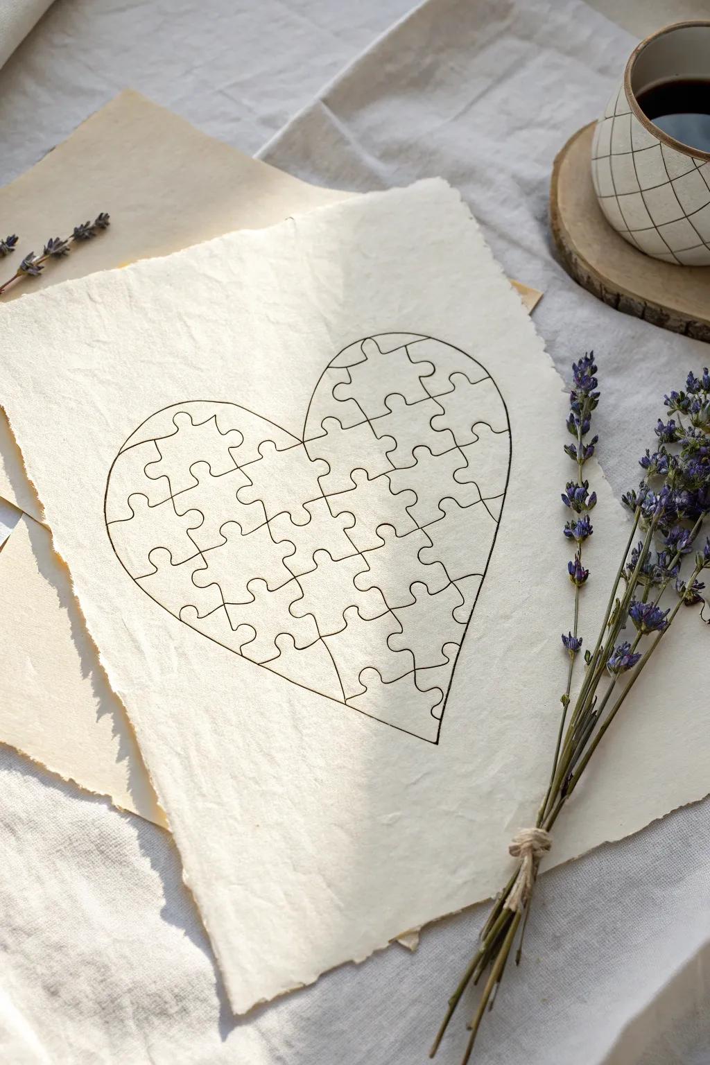 Piece by piece, love finds its perfect fit. 💕 #PuzzleHeart #MinimalistArt