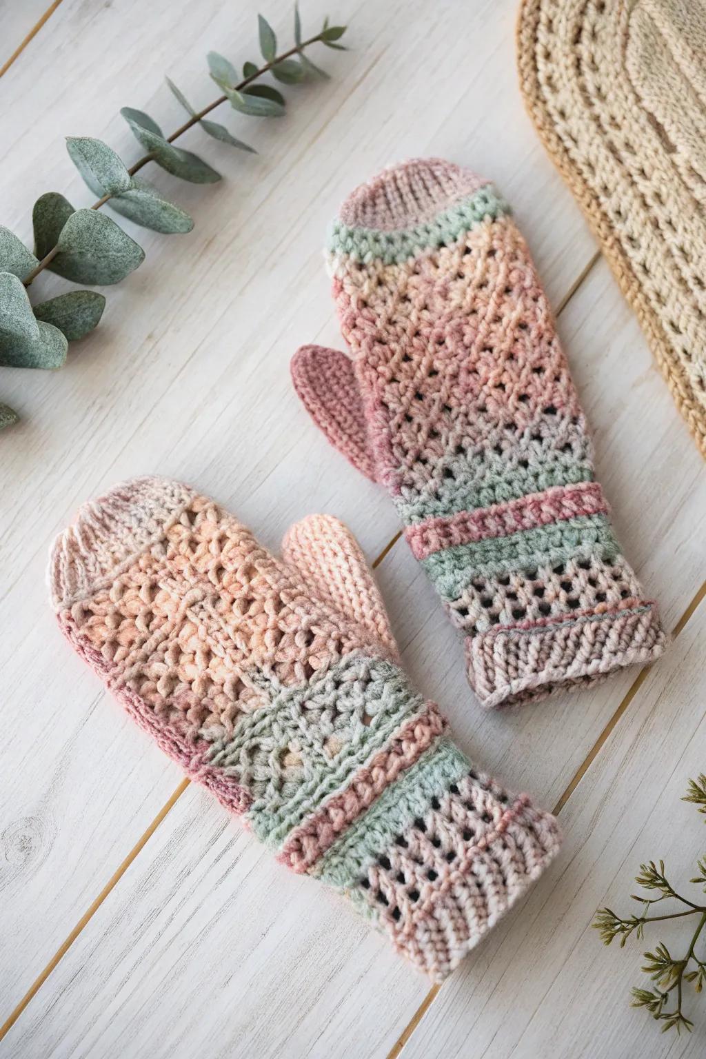 Embrace winter warmth with these charming crochet mittens, a perfect blend of style and comfort.