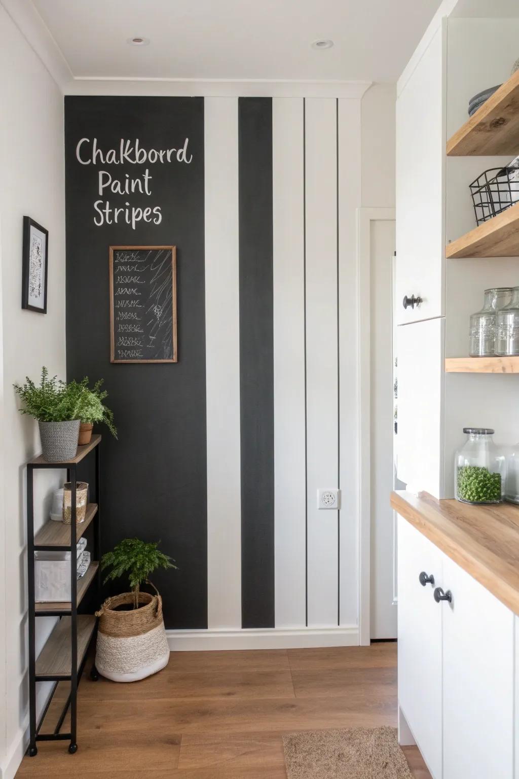 Transform your kitchen with chic chalkboard stripes for a stylish and functional space.