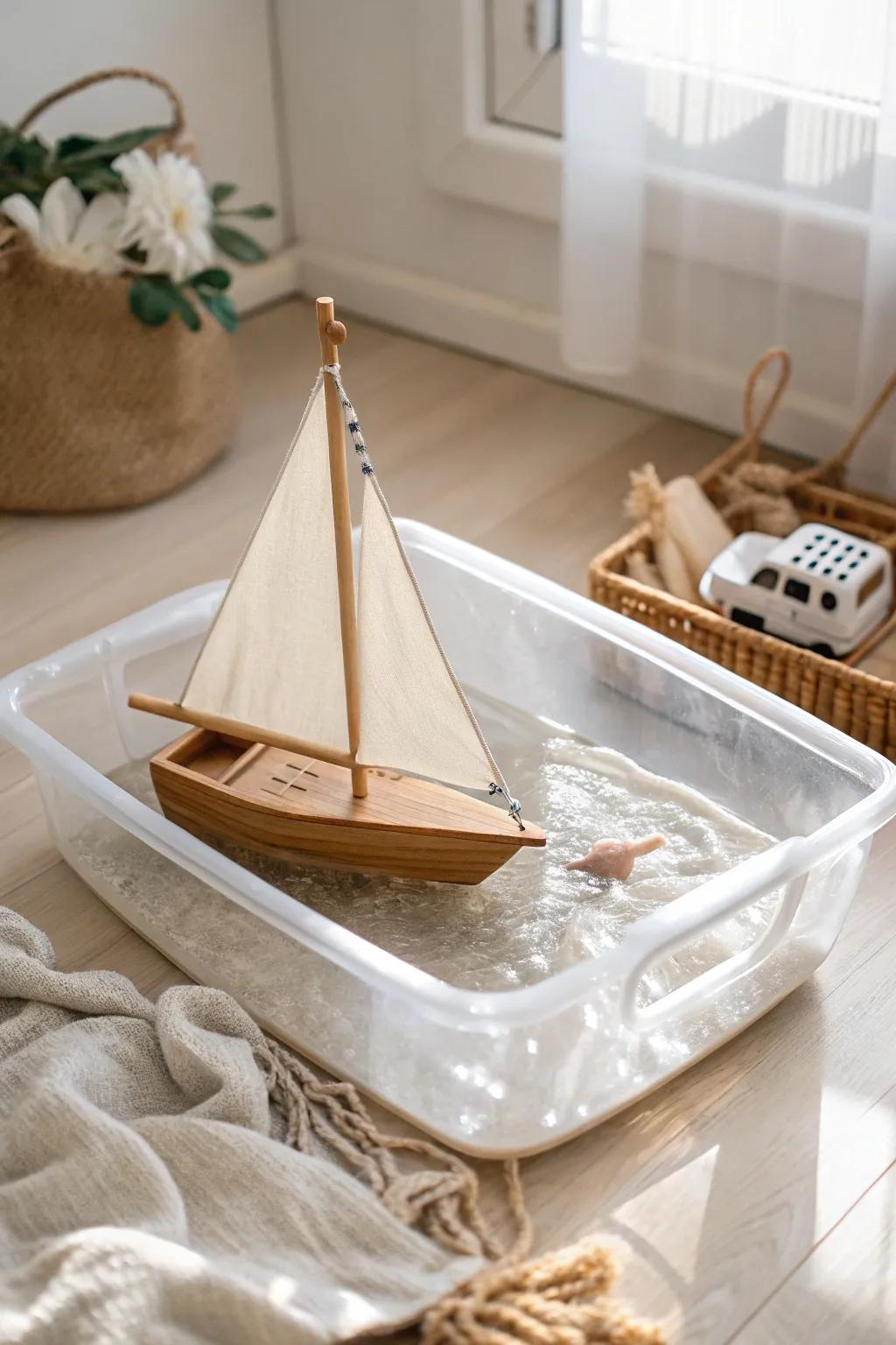 Explore the wonders of water play with handcrafted sailboats—where science meets serene beauty.