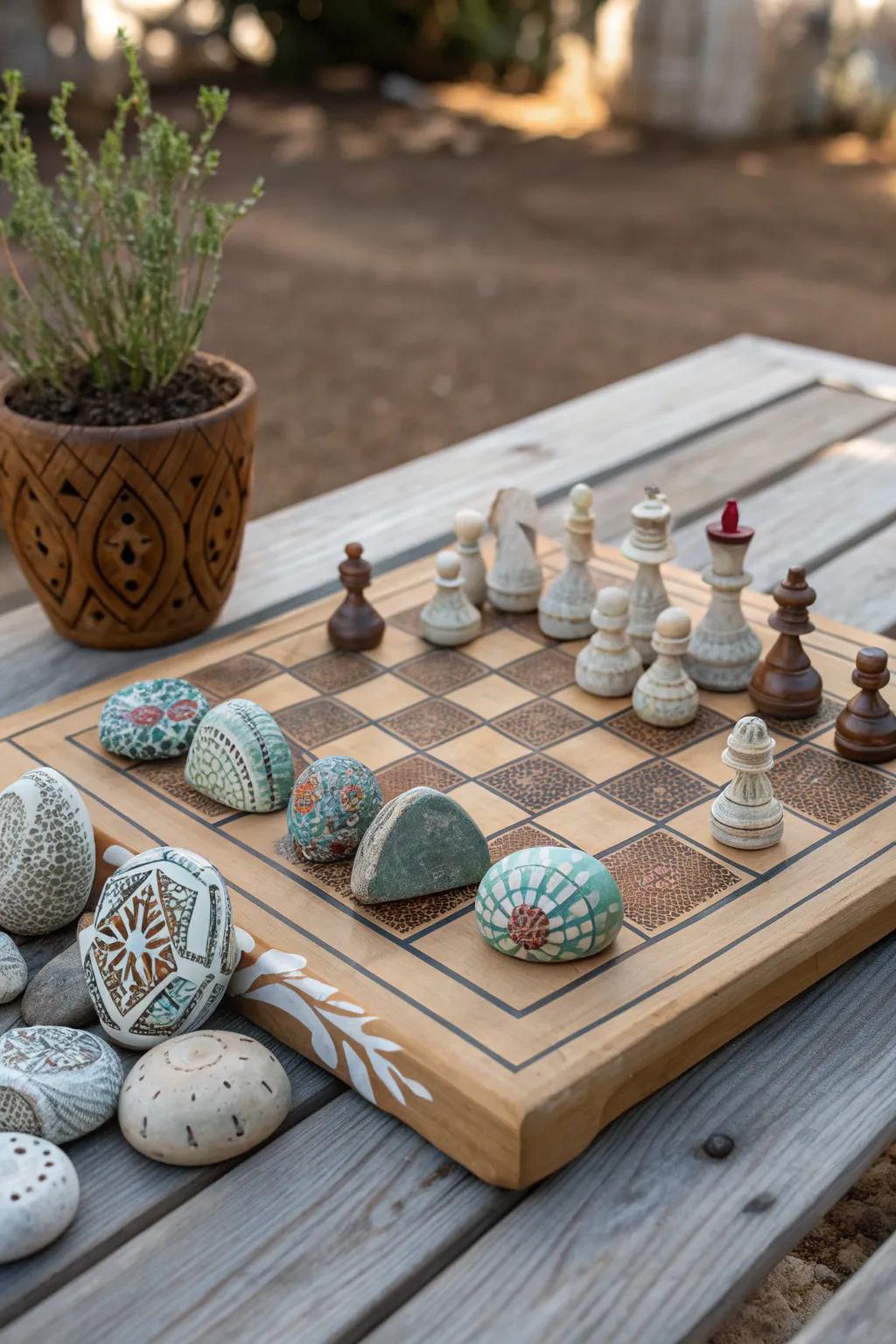 Elevate your outdoor game with a handcrafted rock chess set that blends artistry with nature.