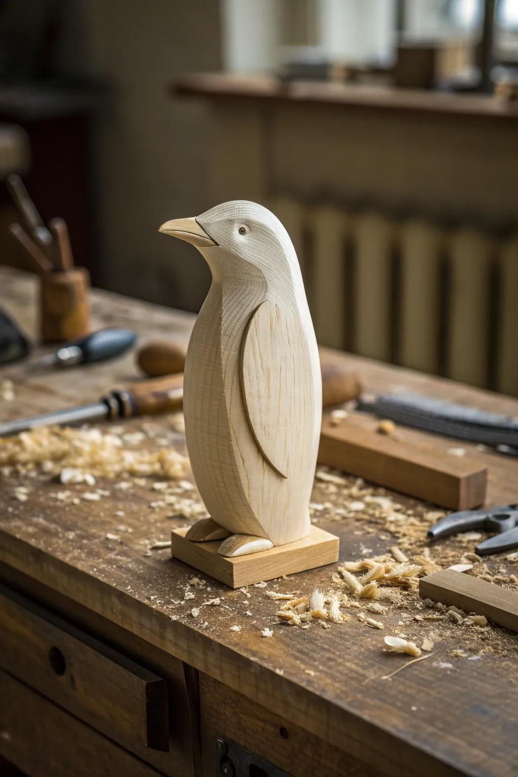 Craft your own piece of Antarctic charm with this simple wooden penguin project.