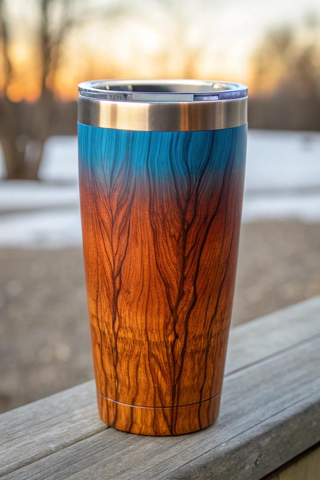 Experience the magic of sunset in a tumbler. #WoodGrainElegance