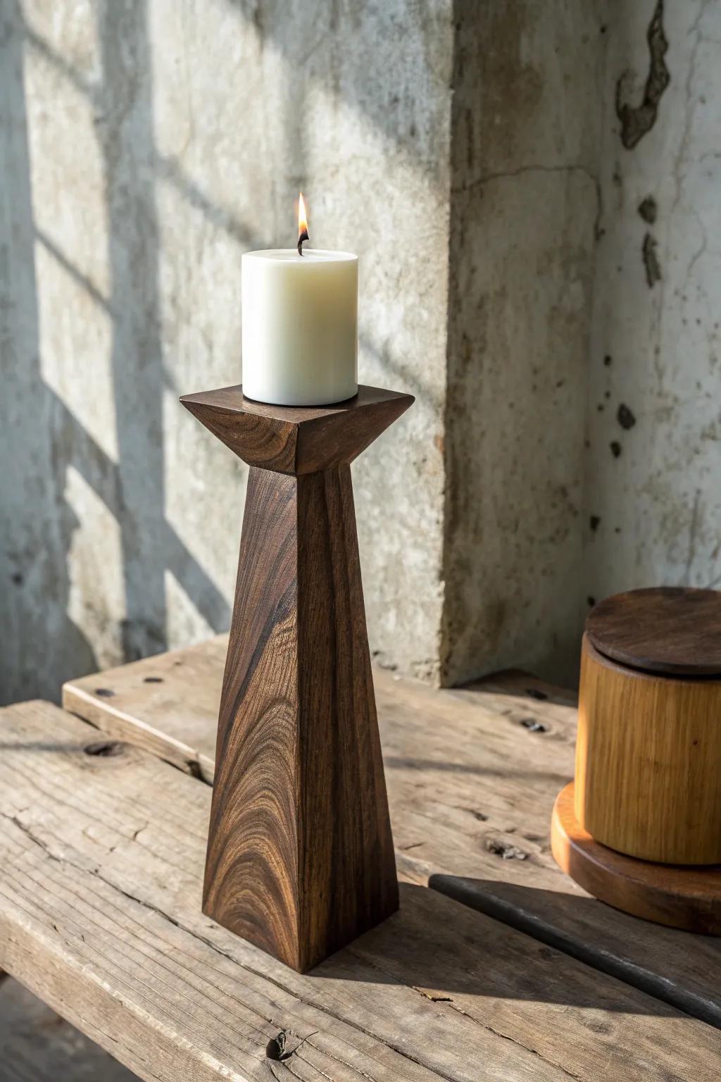 Elevate your space with this sophisticated wooden candle holder.