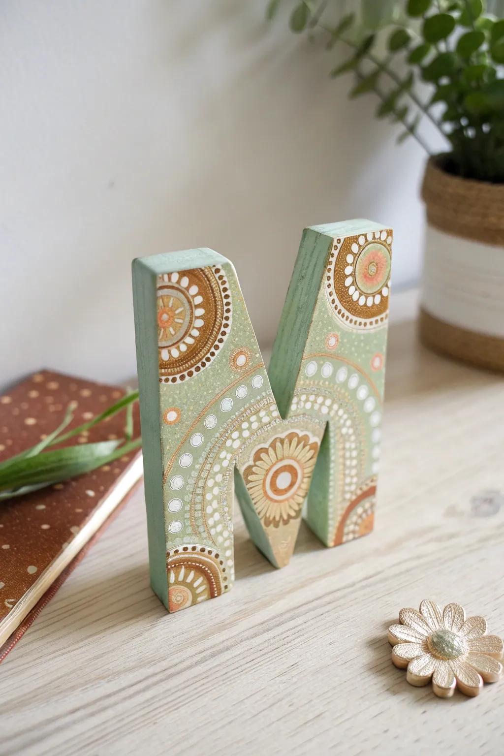 Craft serenity with intricate mandala art on wooden letters — a perfect blend of simplicity and creativity.