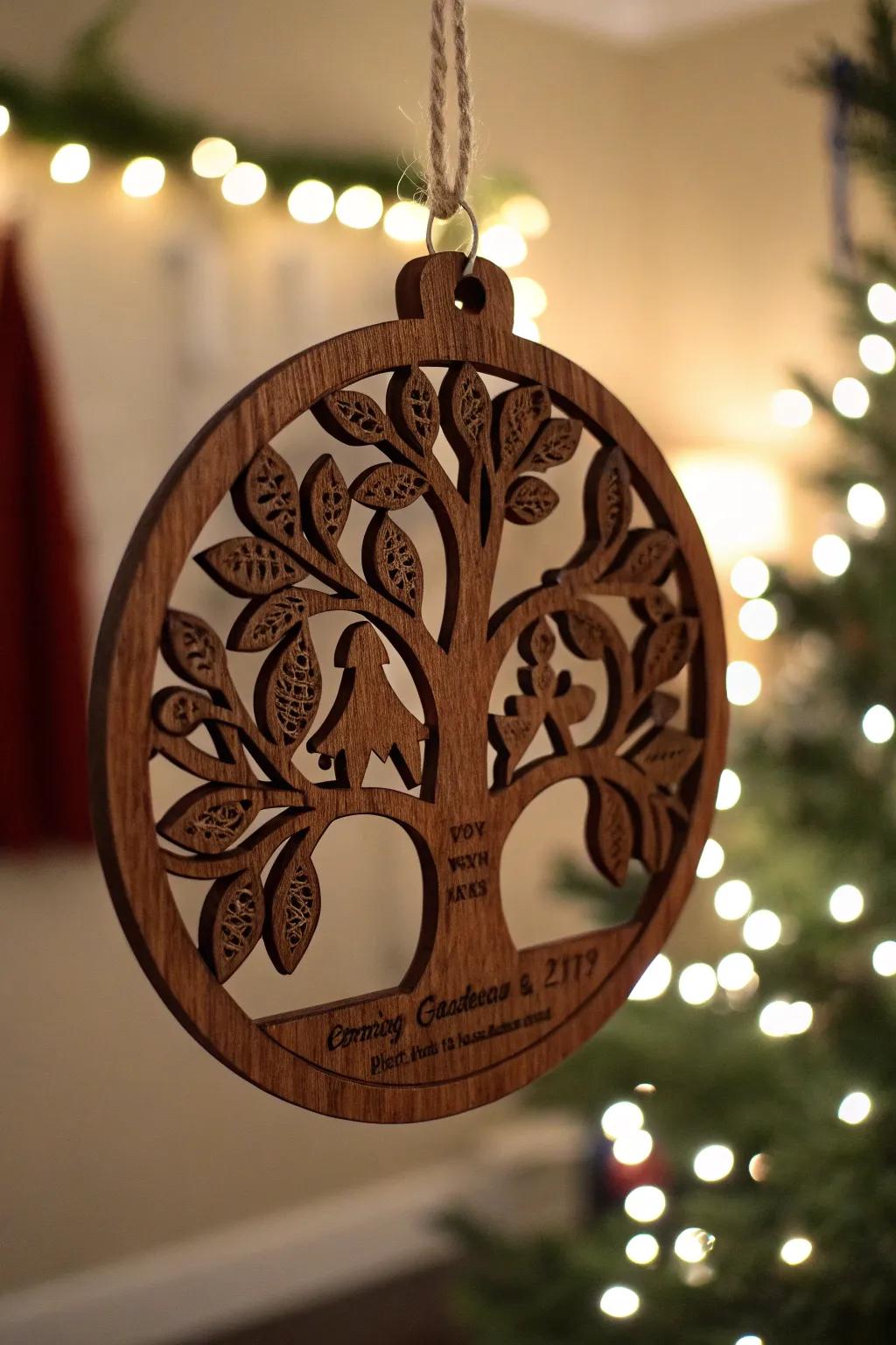 Crafting memories: Celebrate each year with elegant wooden tree ornaments.