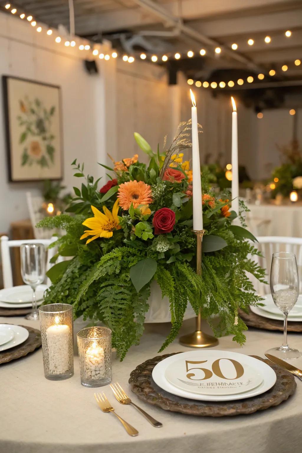 Nature-inspired centerpieces bring elegance to the table.