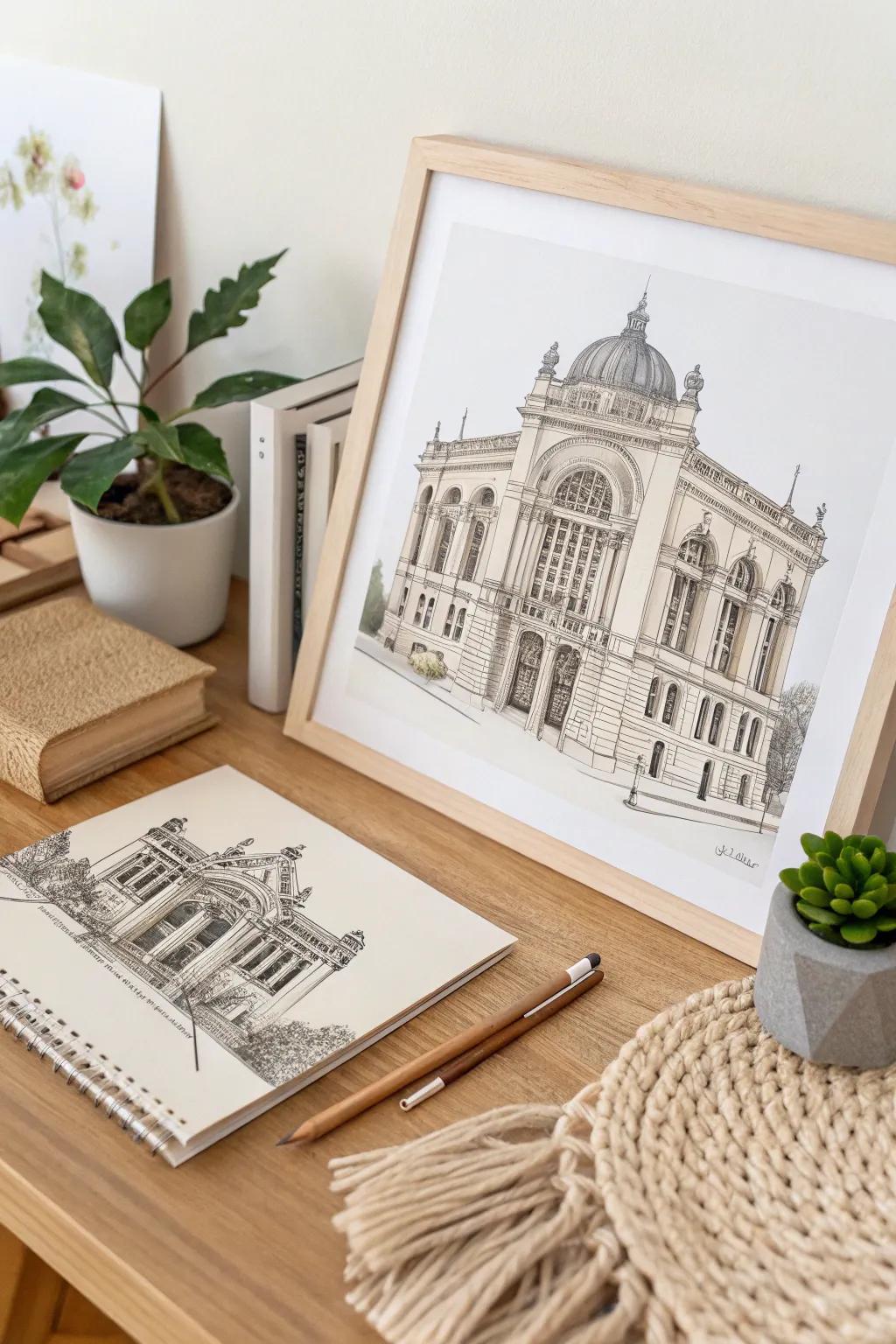 Capture the timeless allure of historic architecture with a touch of minimalist elegance.